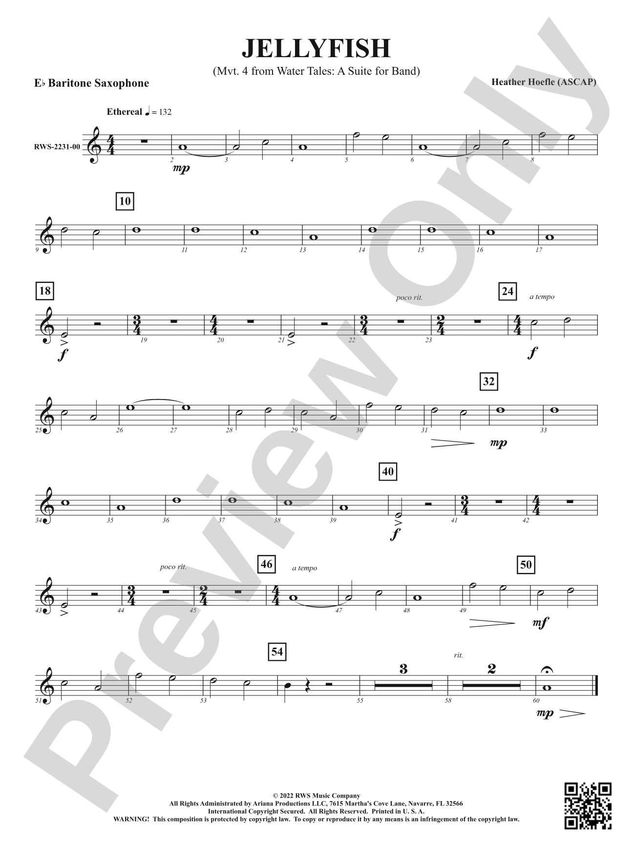 Jellyfish - Mvt. 4 from <i>Water Tales: A Suite for Band</i>: E-flat Baritone Saxophone