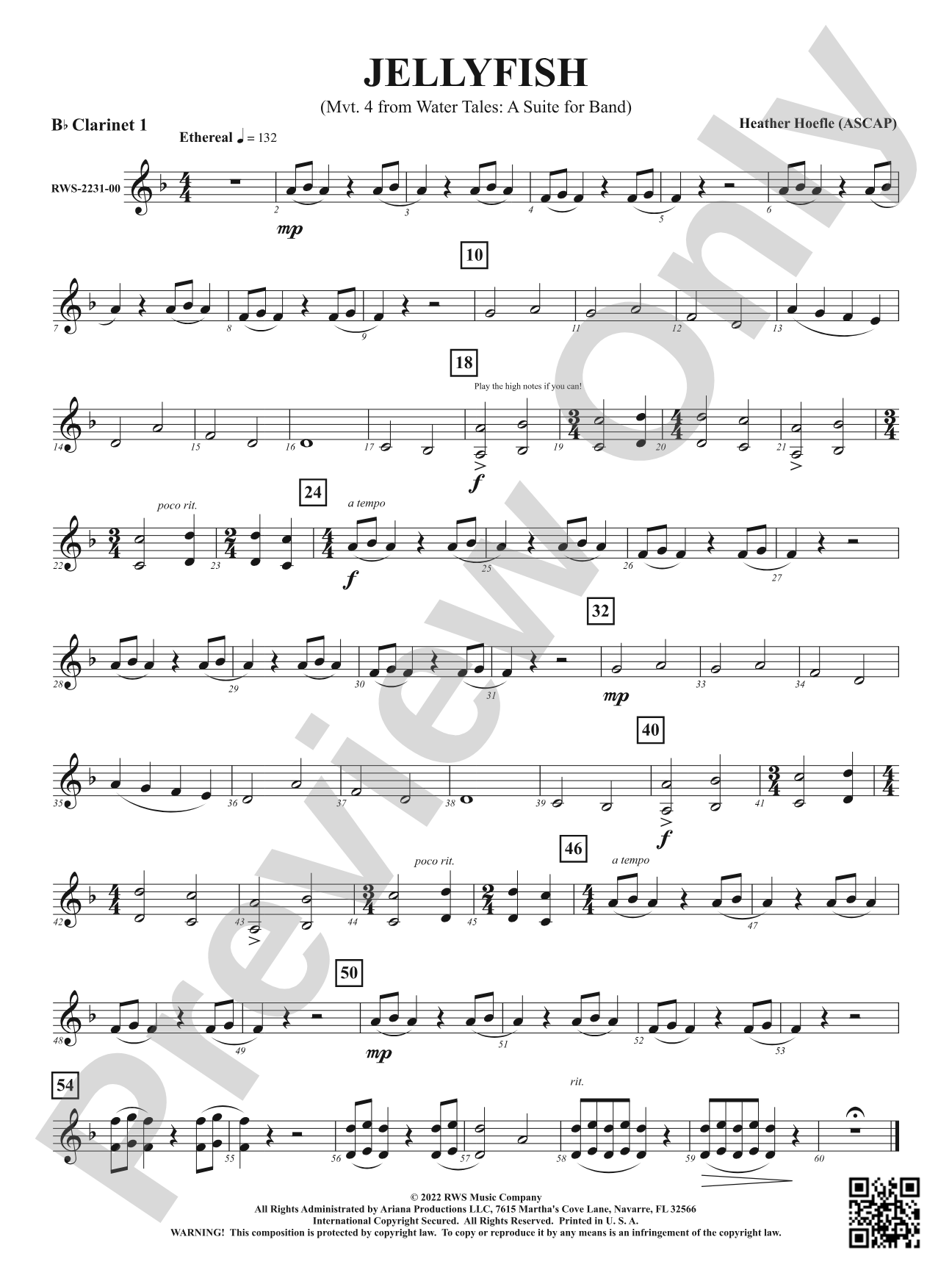 Jellyfish - Mvt. 4 from <i>Water Tales: A Suite for Band</i>: 1st B-flat Clarinet