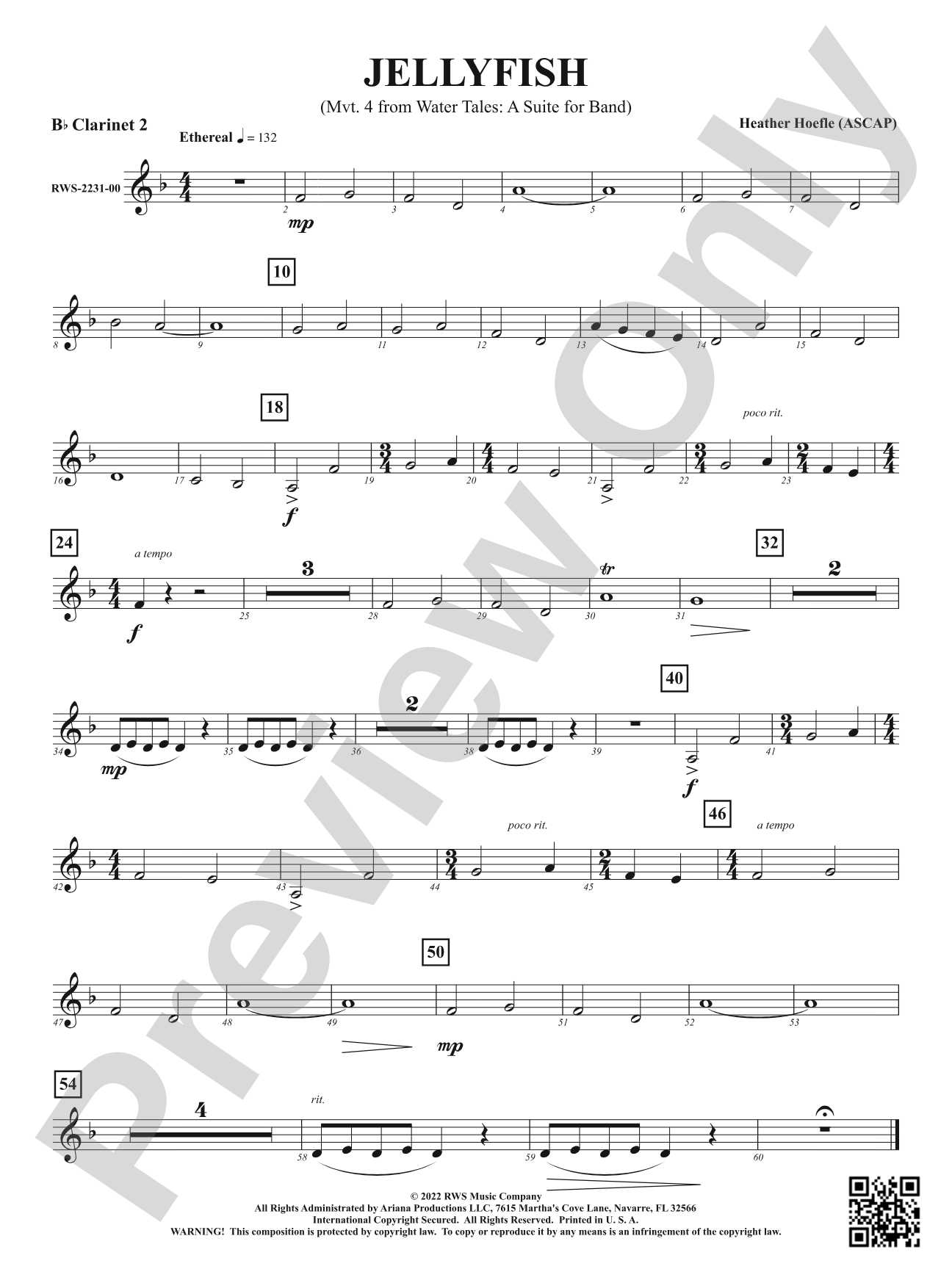Jellyfish - Mvt. 4 from <i>Water Tales: A Suite for Band</i>: 2nd B-flat Clarinet