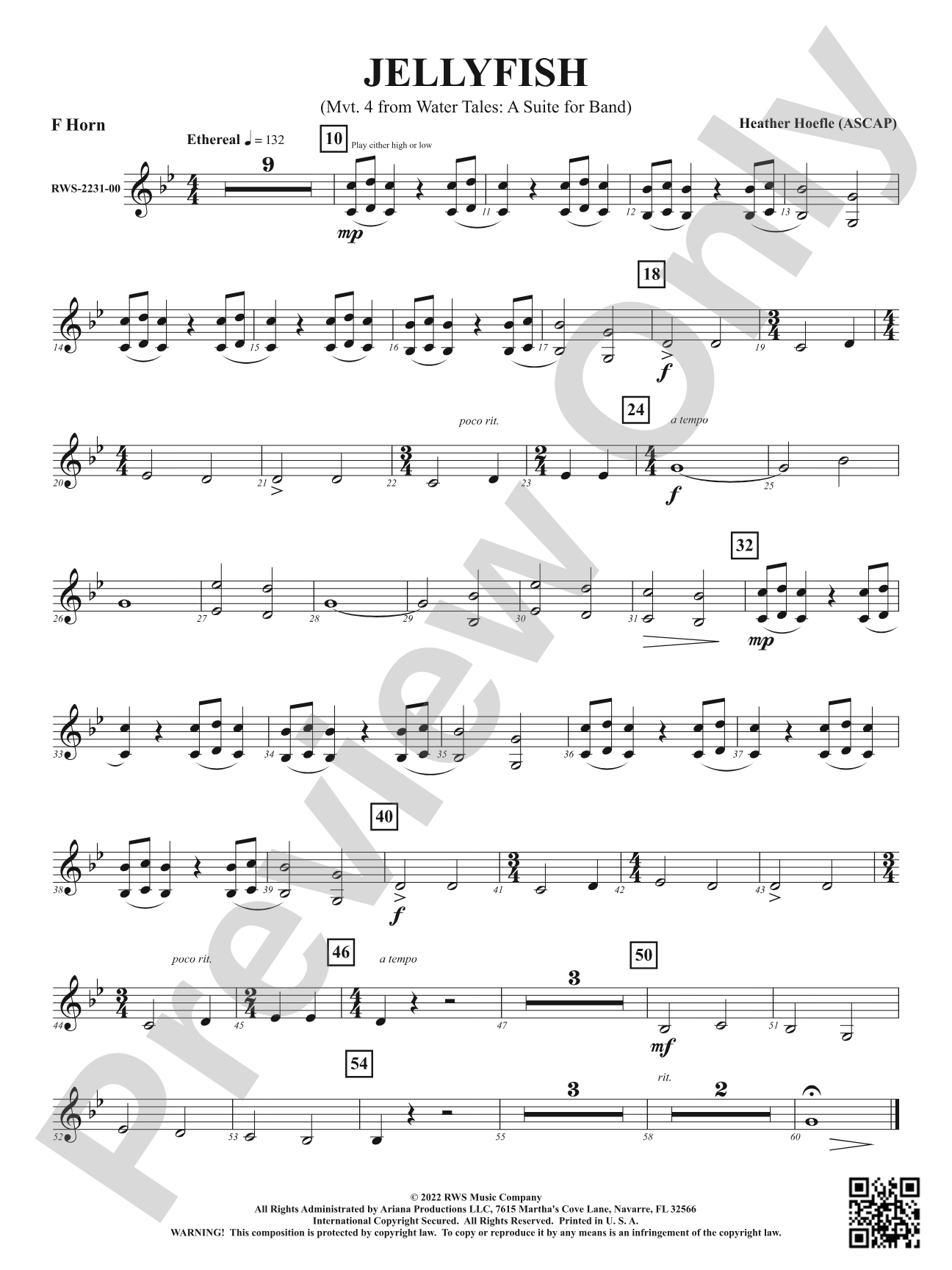 Jellyfish - Mvt. 4 from <i>Water Tales: A Suite for Band</i>: 1st F Horn