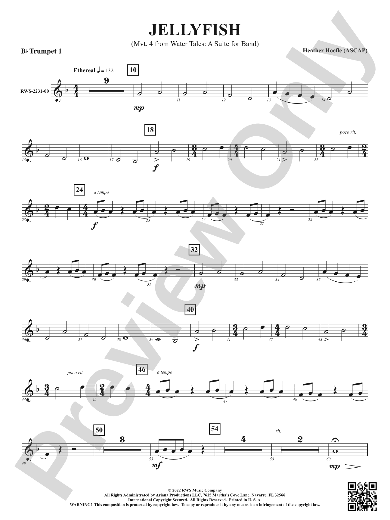 Jellyfish - Mvt. 4 from <i>Water Tales: A Suite for Band</i>: 1st B-flat Trumpet