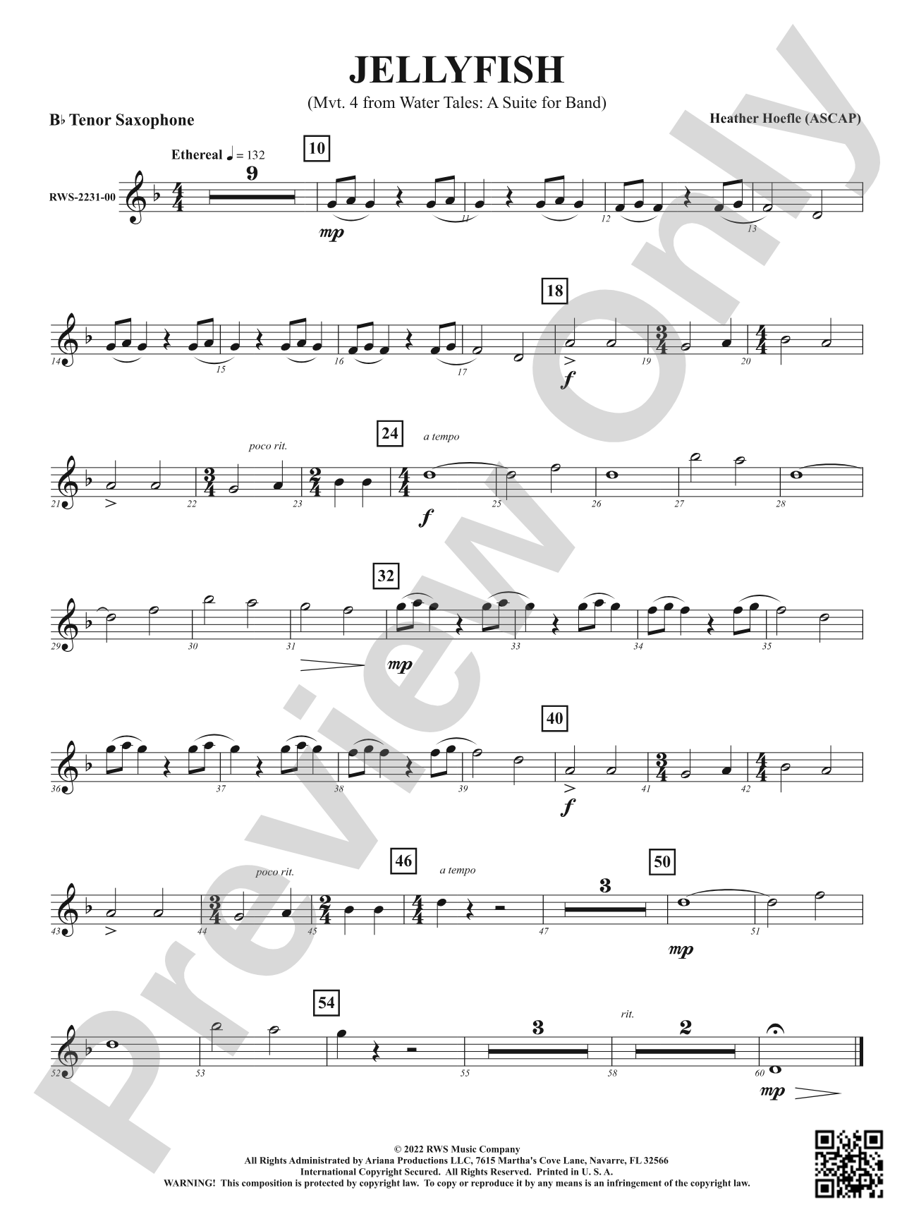 Jellyfish - Mvt. 4 from <i>Water Tales: A Suite for Band</i>: B-flat Tenor Saxophone
