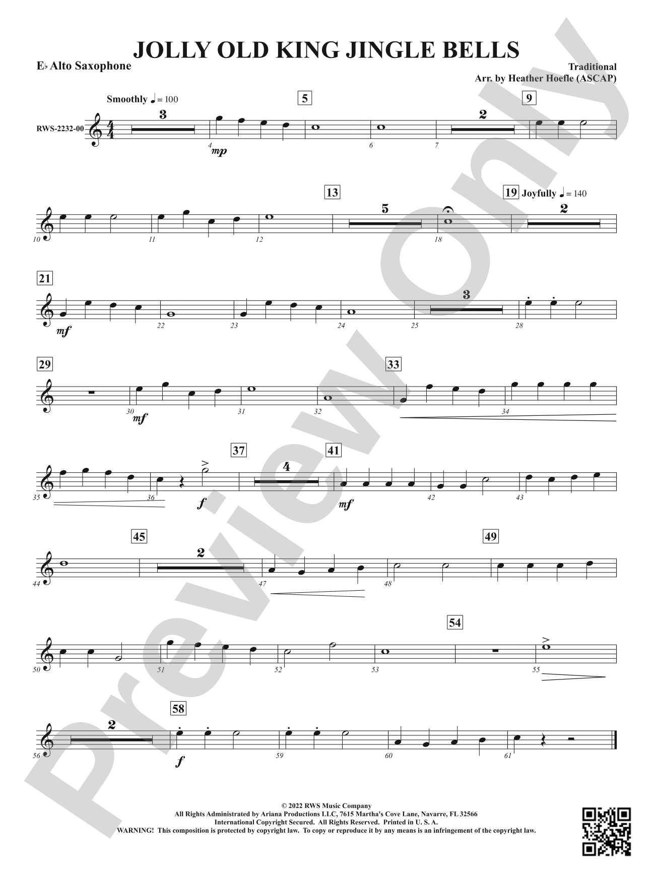 Jolly Old King Jingle Bells: 1st E-flat Alto Saxophone