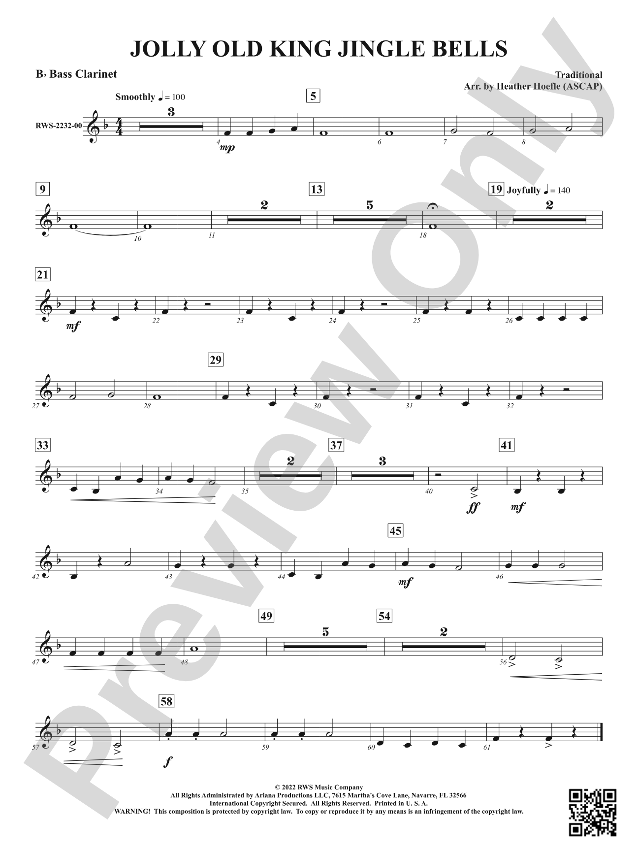 Jolly Old King Jingle Bells: B-flat Bass Clarinet