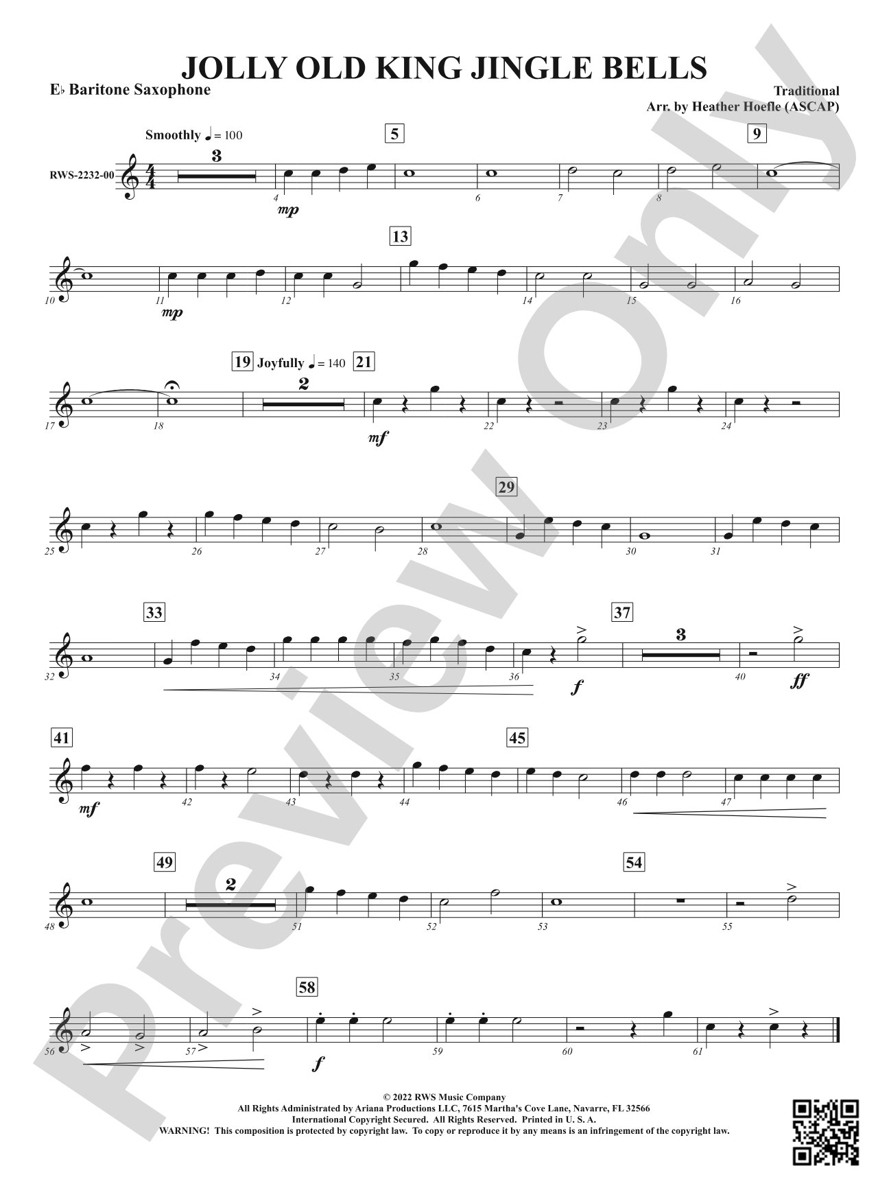 Jolly Old King Jingle Bells: E-flat Baritone Saxophone