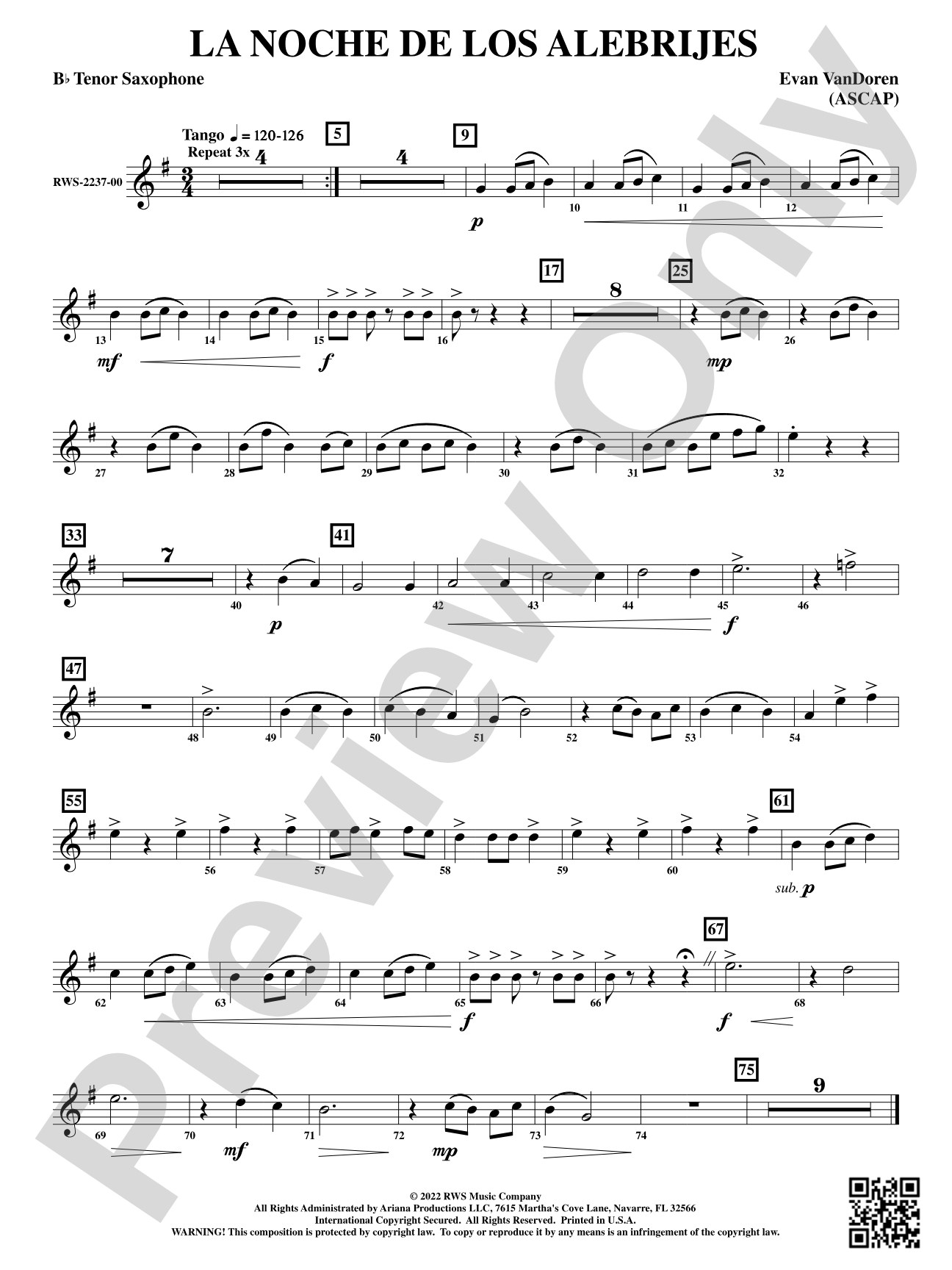 La Noche de los Alebrijes: B-flat Tenor Saxophone