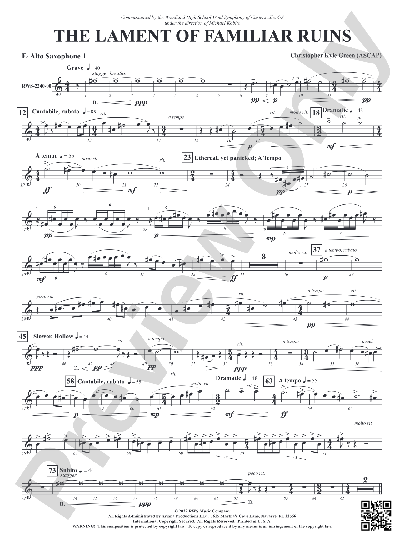 The Lament of Familiar Ruins: 1st E-flat Alto Saxophone