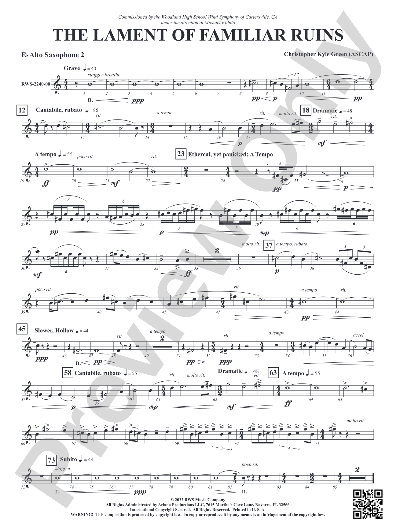 The Lament of Familiar Ruins: 2nd E-flat Alto Saxophone