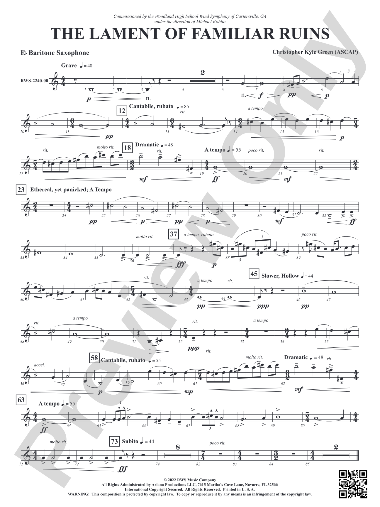 The Lament of Familiar Ruins: E-flat Baritone Saxophone