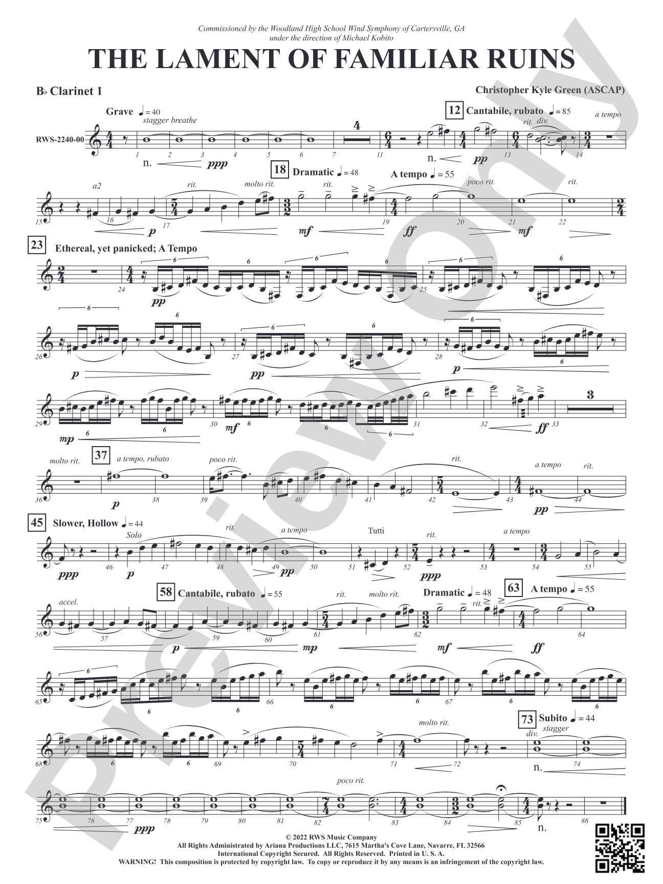 The Lament of Familiar Ruins: 1st B-flat Clarinet