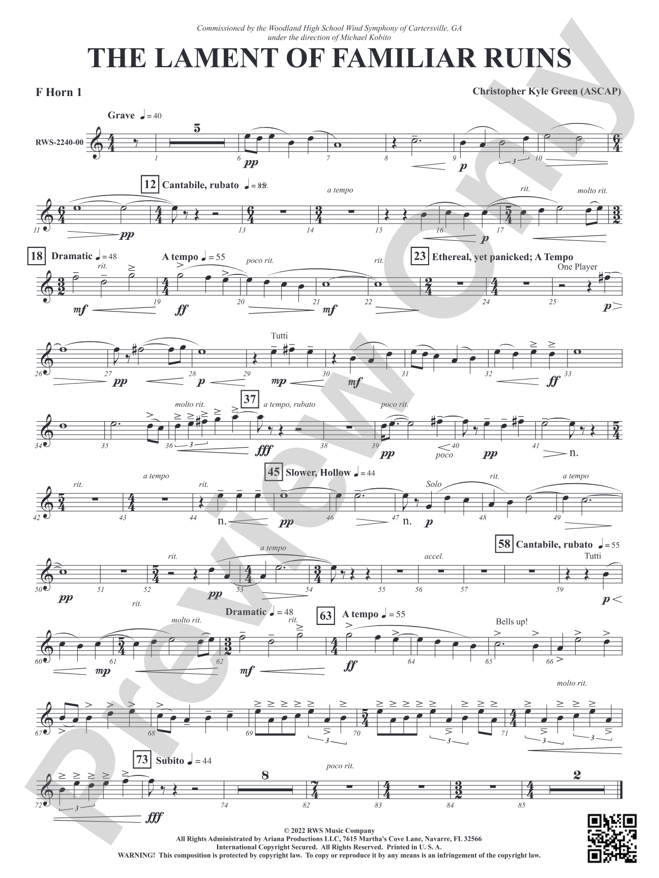 The Lament of Familiar Ruins: 1st F Horn