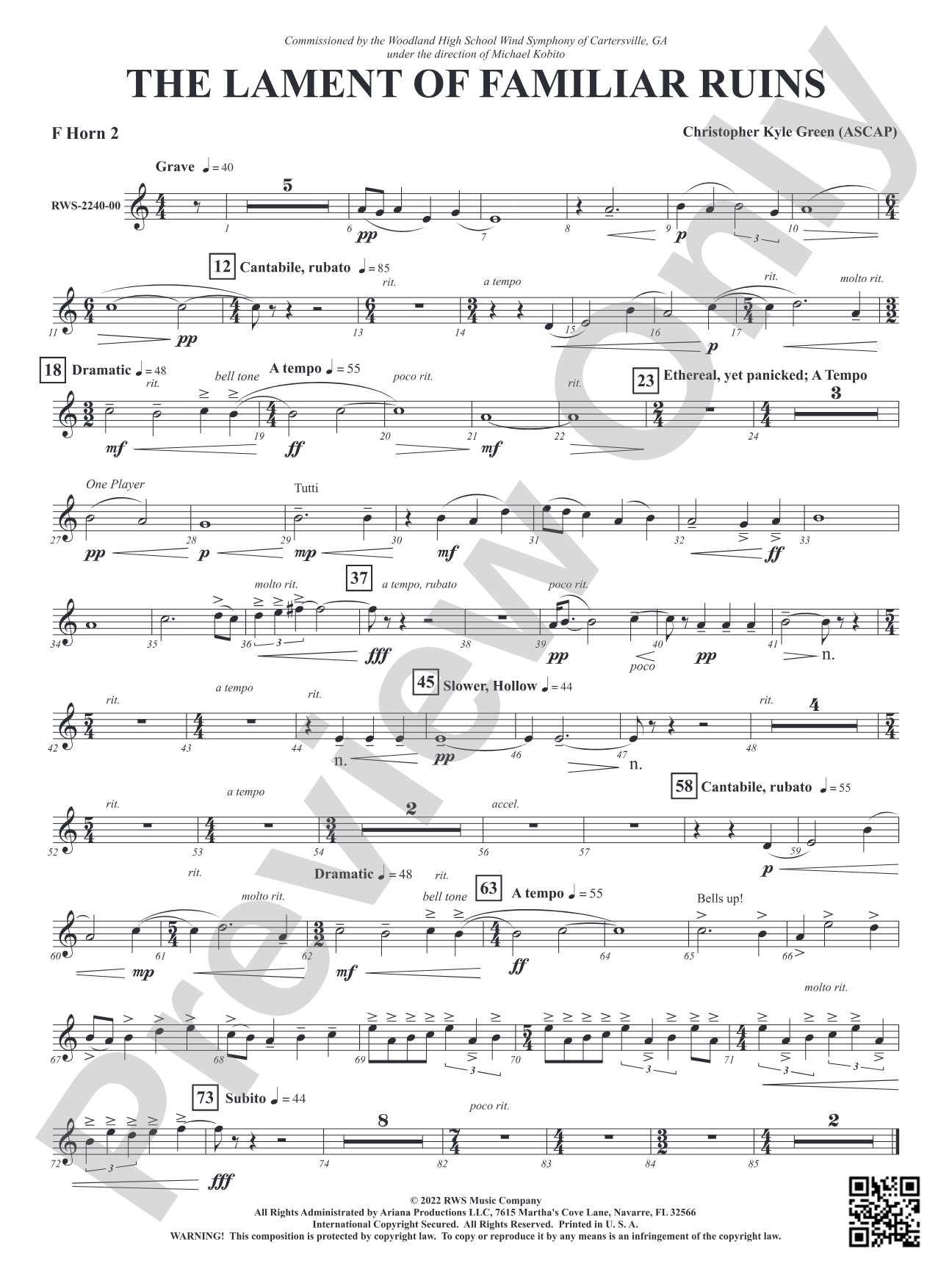 The Lament of Familiar Ruins: 2nd F Horn