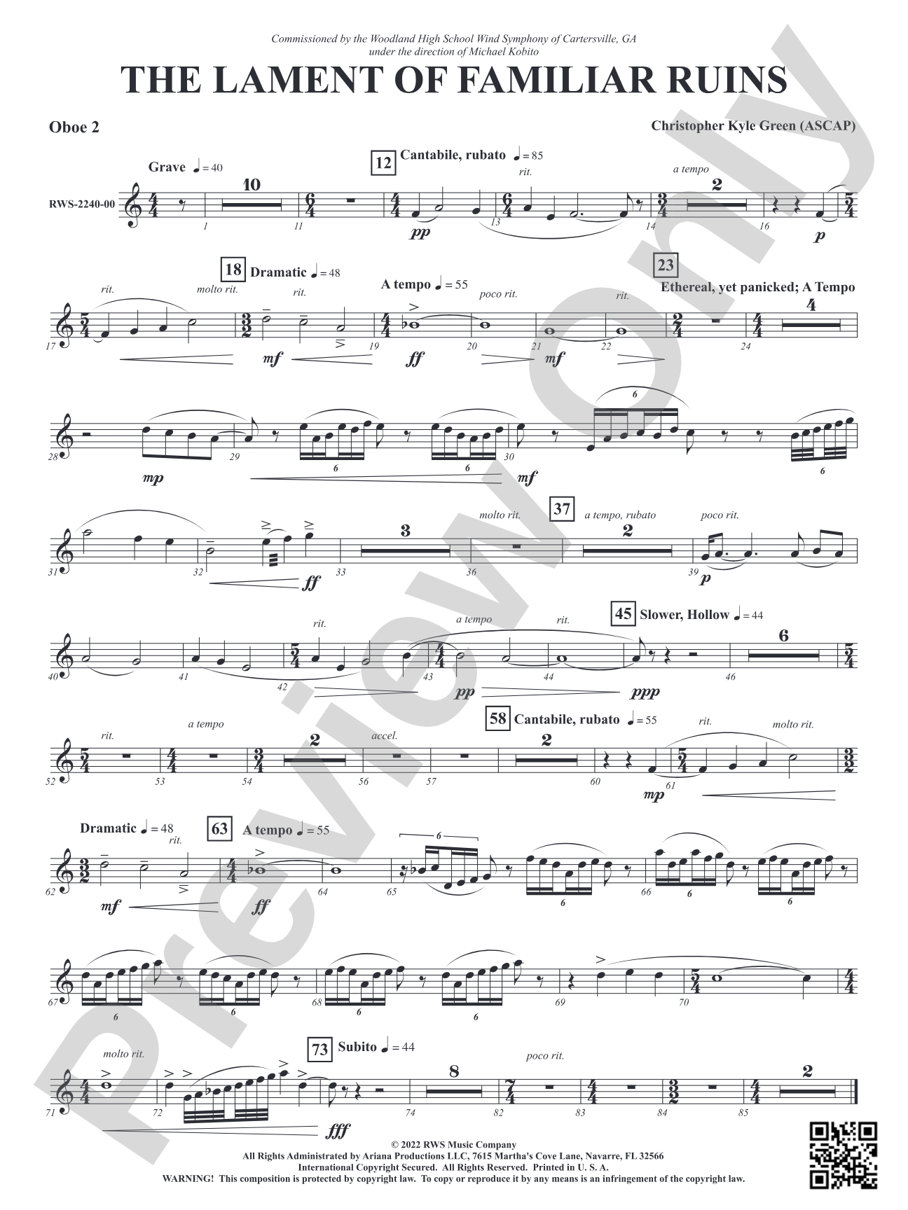 The Lament of Familiar Ruins: 2nd Oboe