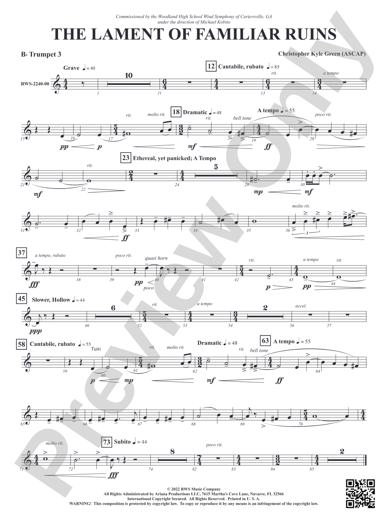 The Lament of Familiar Ruins: 3rd B-flat Trumpet