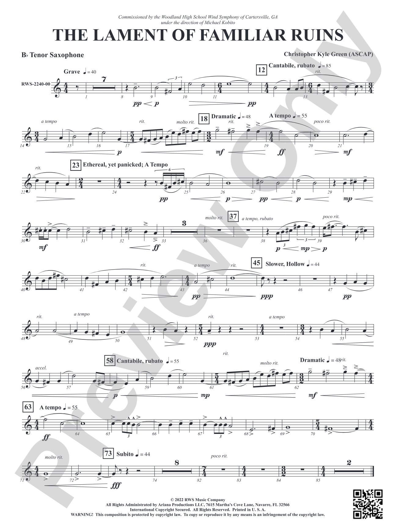 The Lament of Familiar Ruins: B-flat Tenor Saxophone