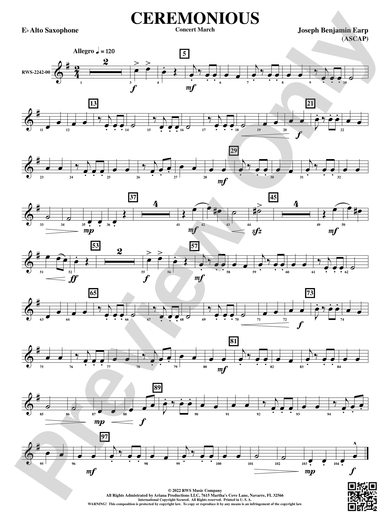 Ceremonious - Concert March: 1st E-flat Alto Saxophone
