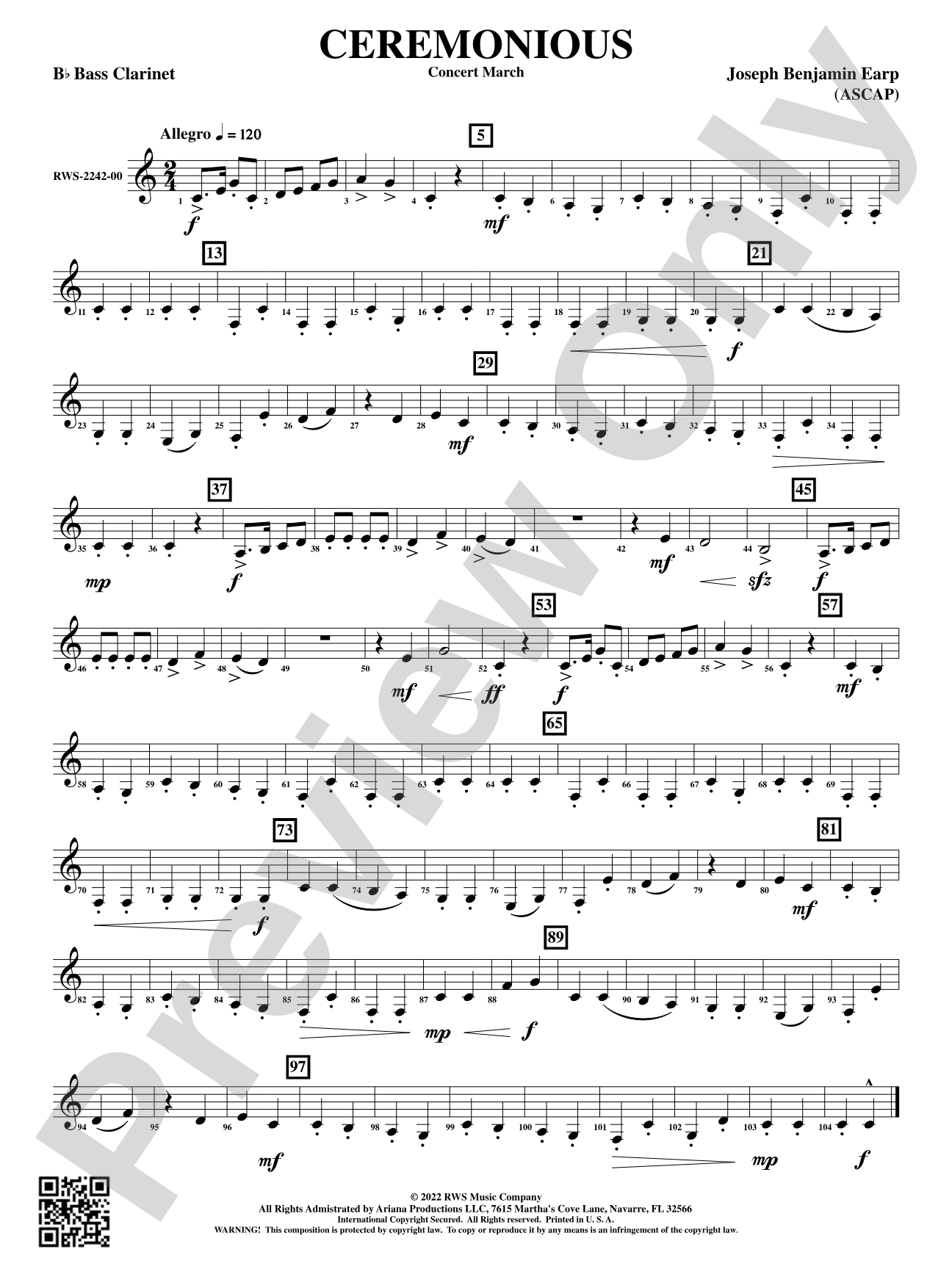 Ceremonious - Concert March: B-flat Bass Clarinet