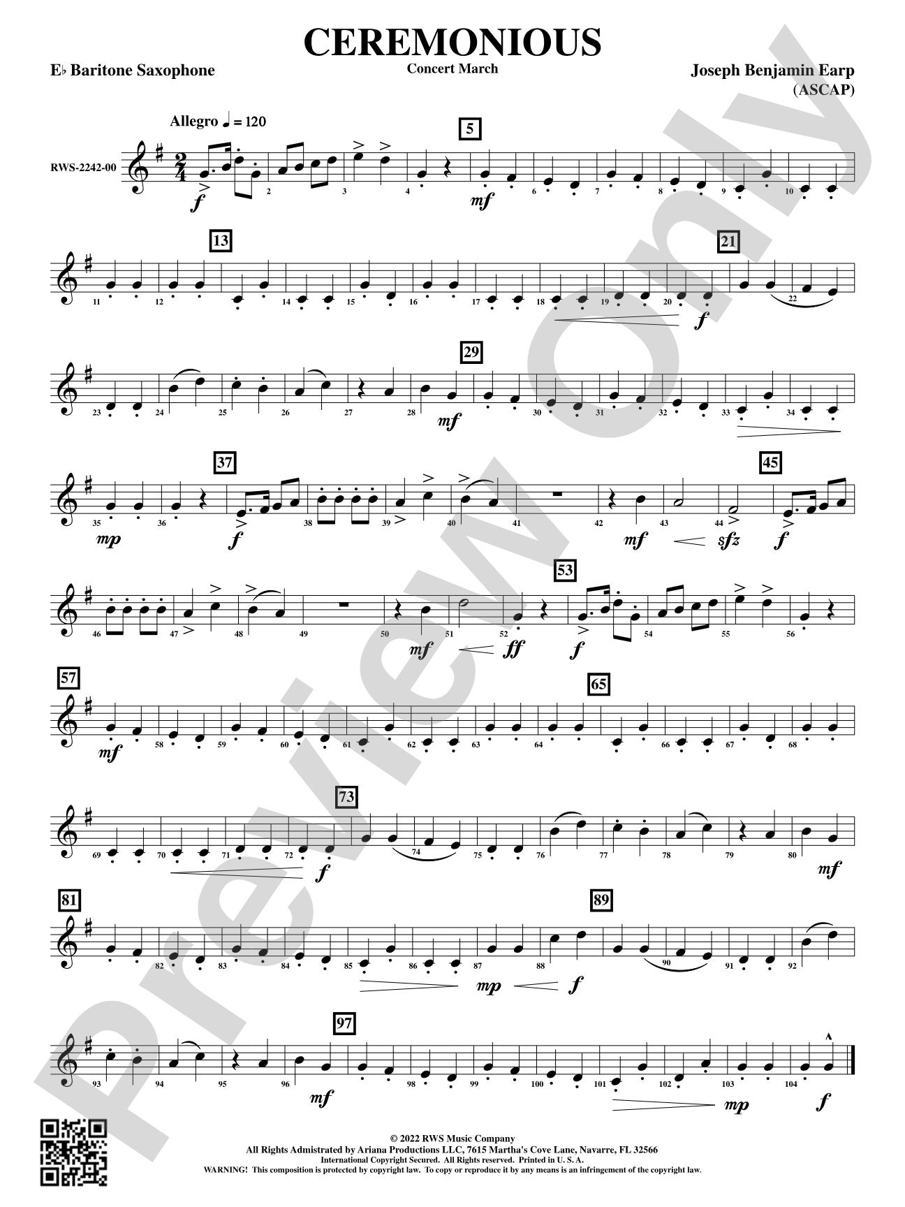 Ceremonious - Concert March: E-flat Baritone Saxophone