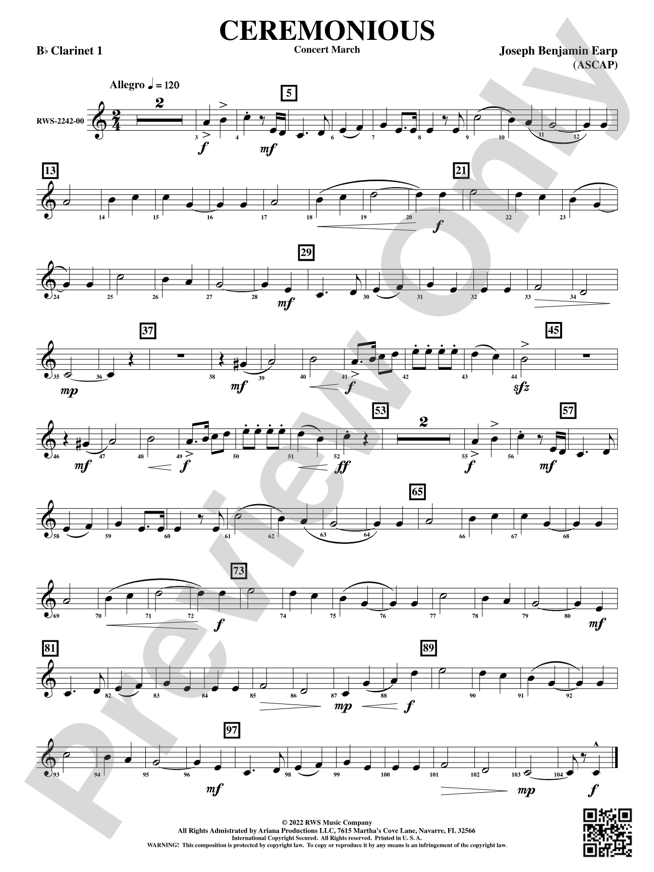 Ceremonious - Concert March: 1st B-flat Clarinet