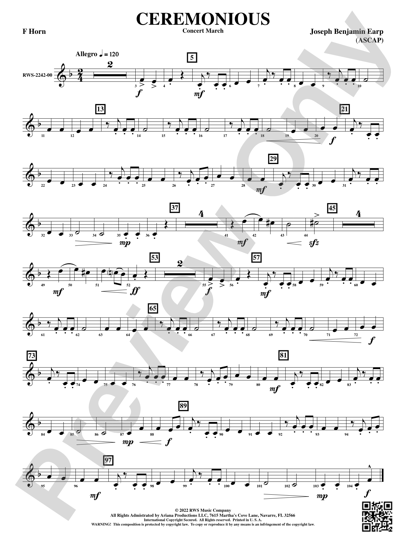 Ceremonious - Concert March: 1st F Horn
