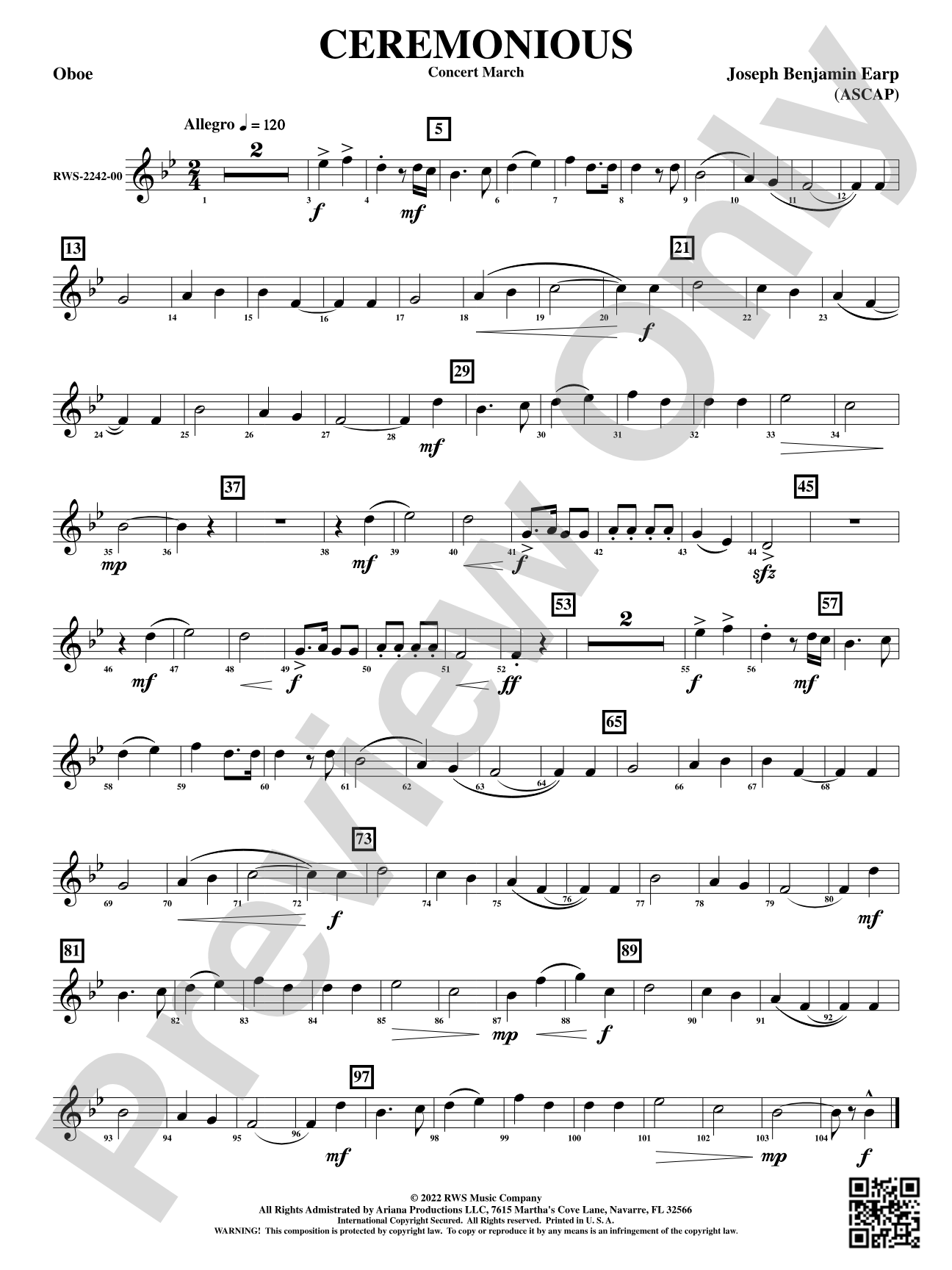 Ceremonious - Concert March: Oboe