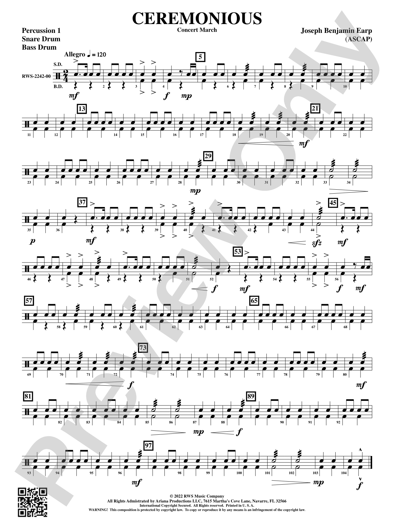 Ceremonious - Concert March: 1st Percussion