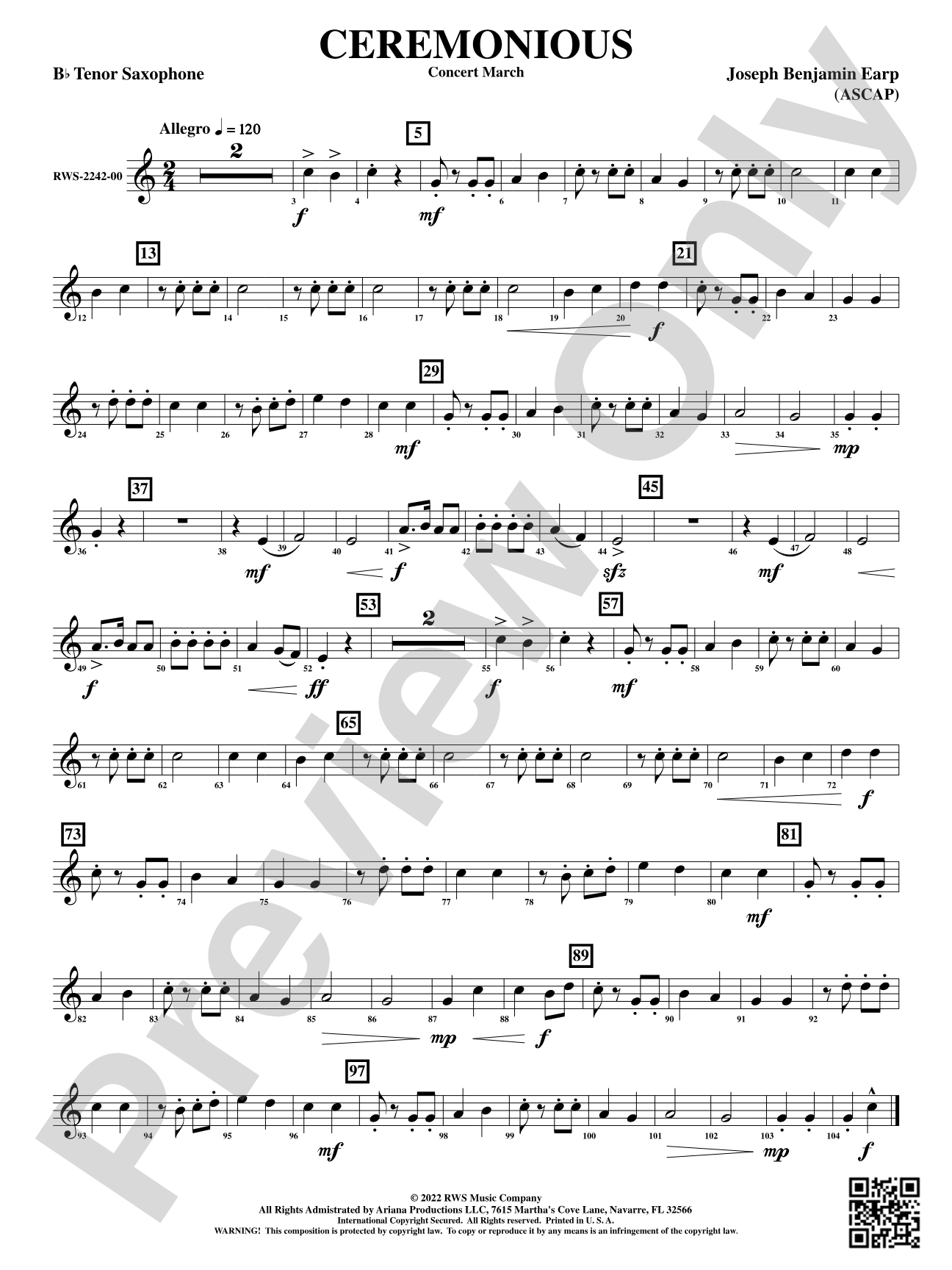 Ceremonious - Concert March: B-flat Tenor Saxophone
