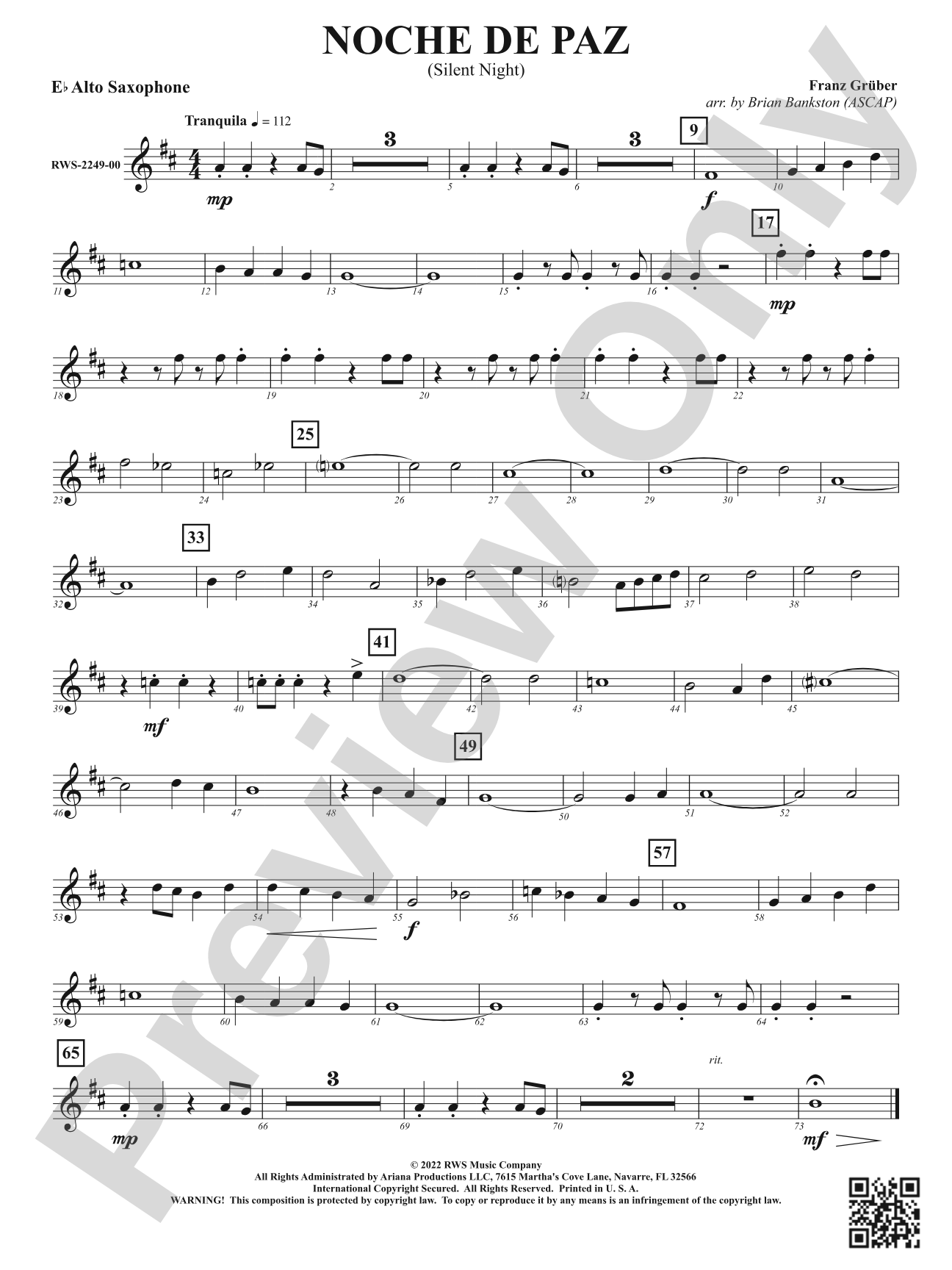 Noche de Paz - Silent Night: 1st E-flat Alto Saxophone