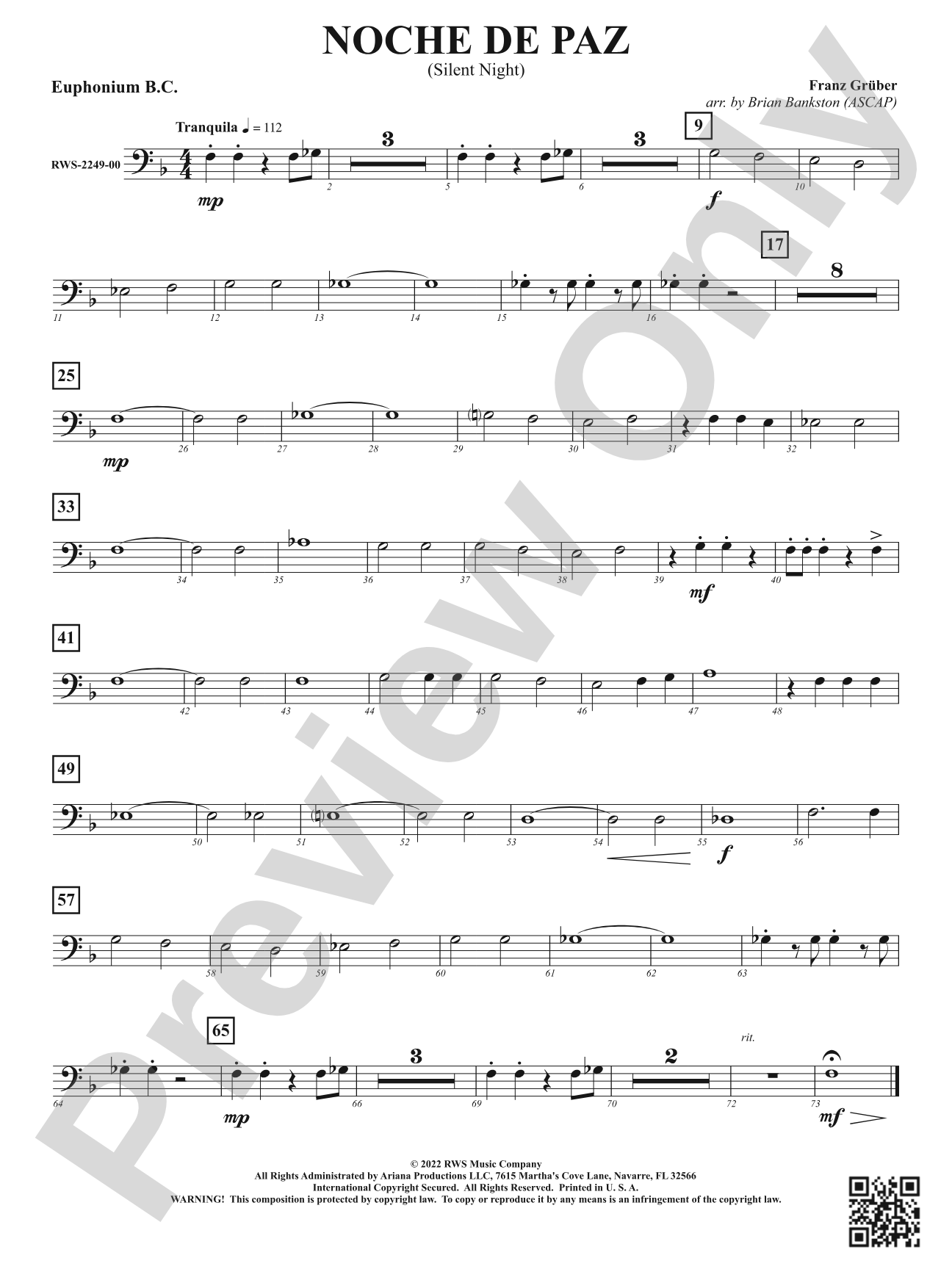 Noche de Paz - Silent Night: Baritone B.C.