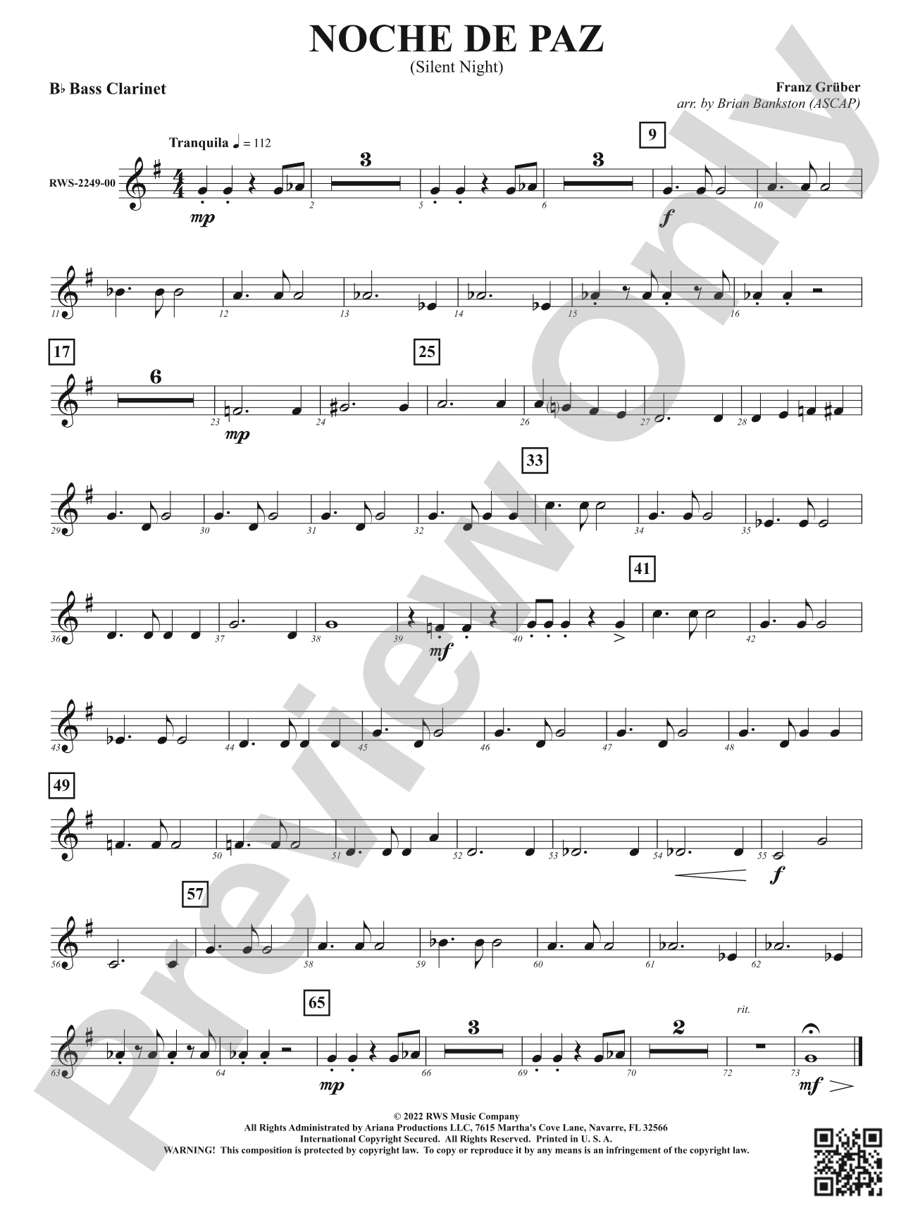 Noche de Paz - Silent Night: B-flat Bass Clarinet
