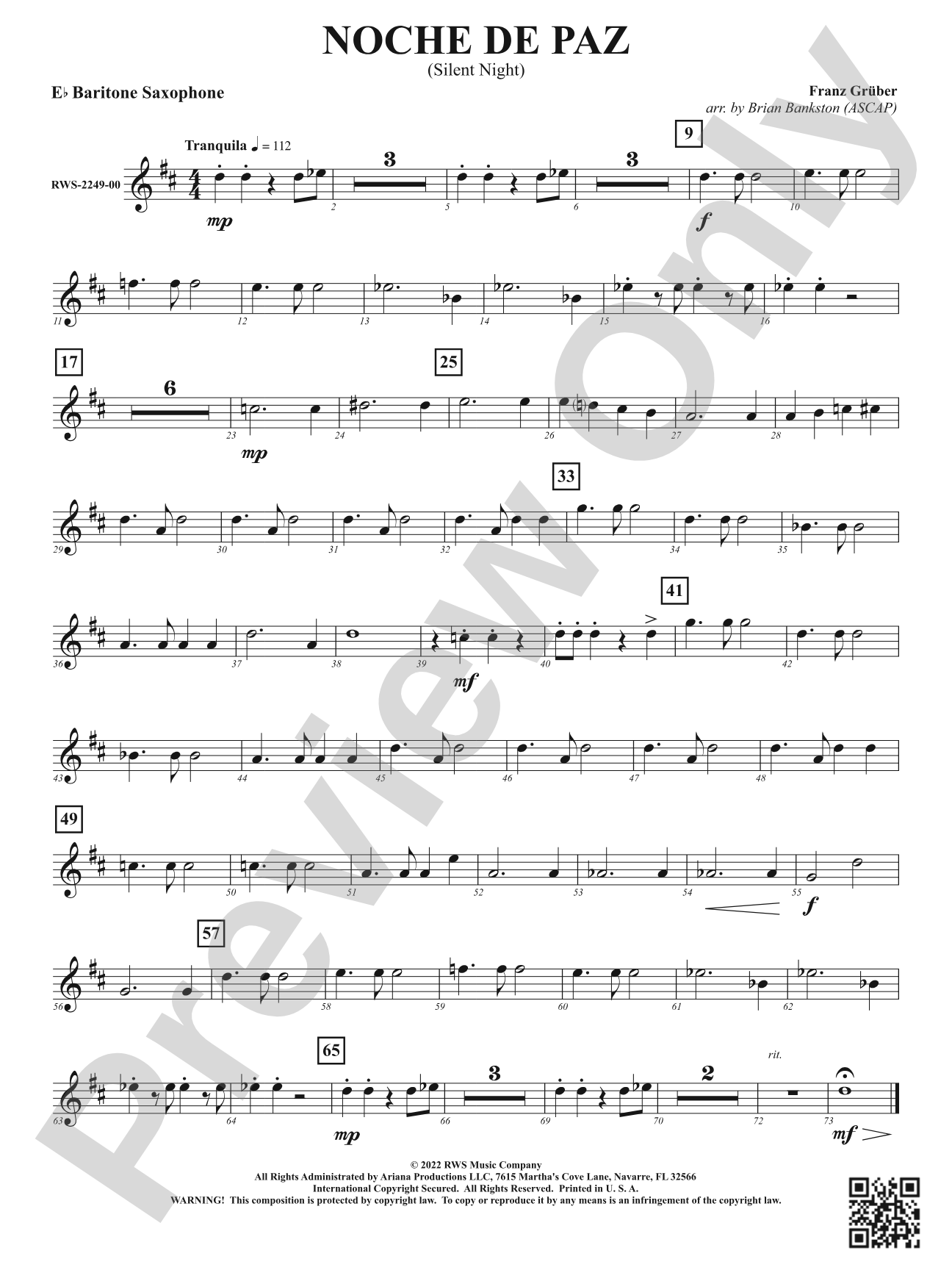 Noche de Paz - Silent Night: E-flat Baritone Saxophone