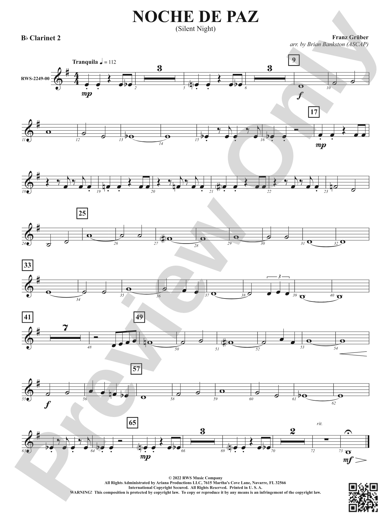 Noche de Paz - Silent Night: 2nd B-flat Clarinet