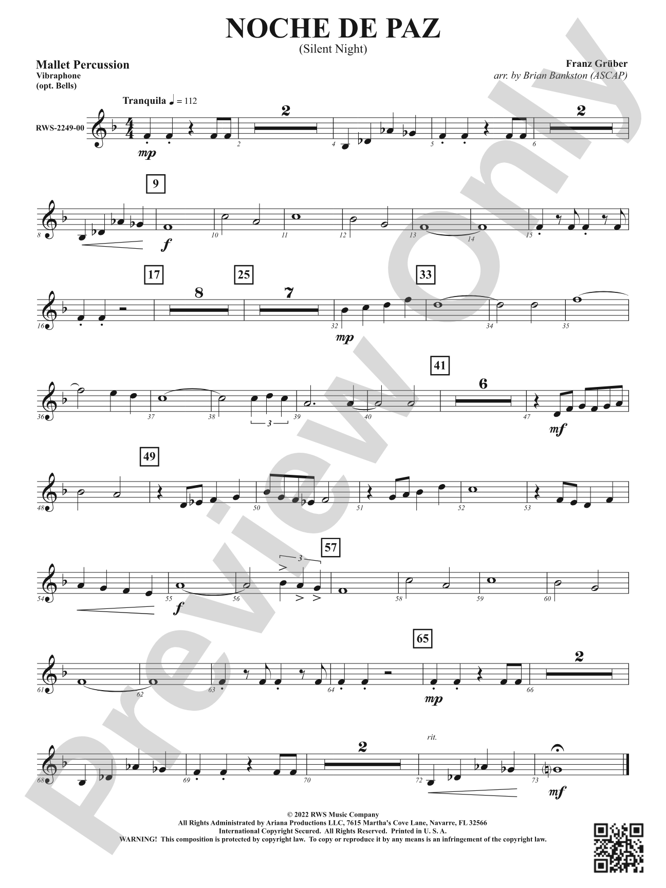 Noche de Paz - Silent Night: 1st Mallet Percussion