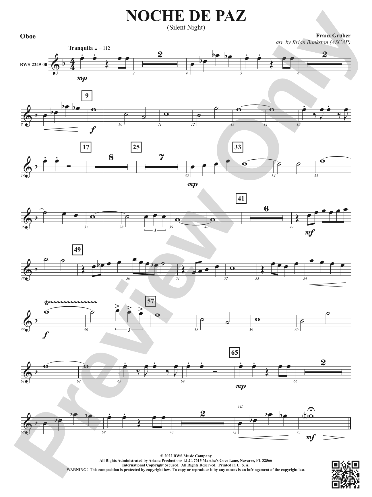 Noche de Paz - Silent Night: Oboe