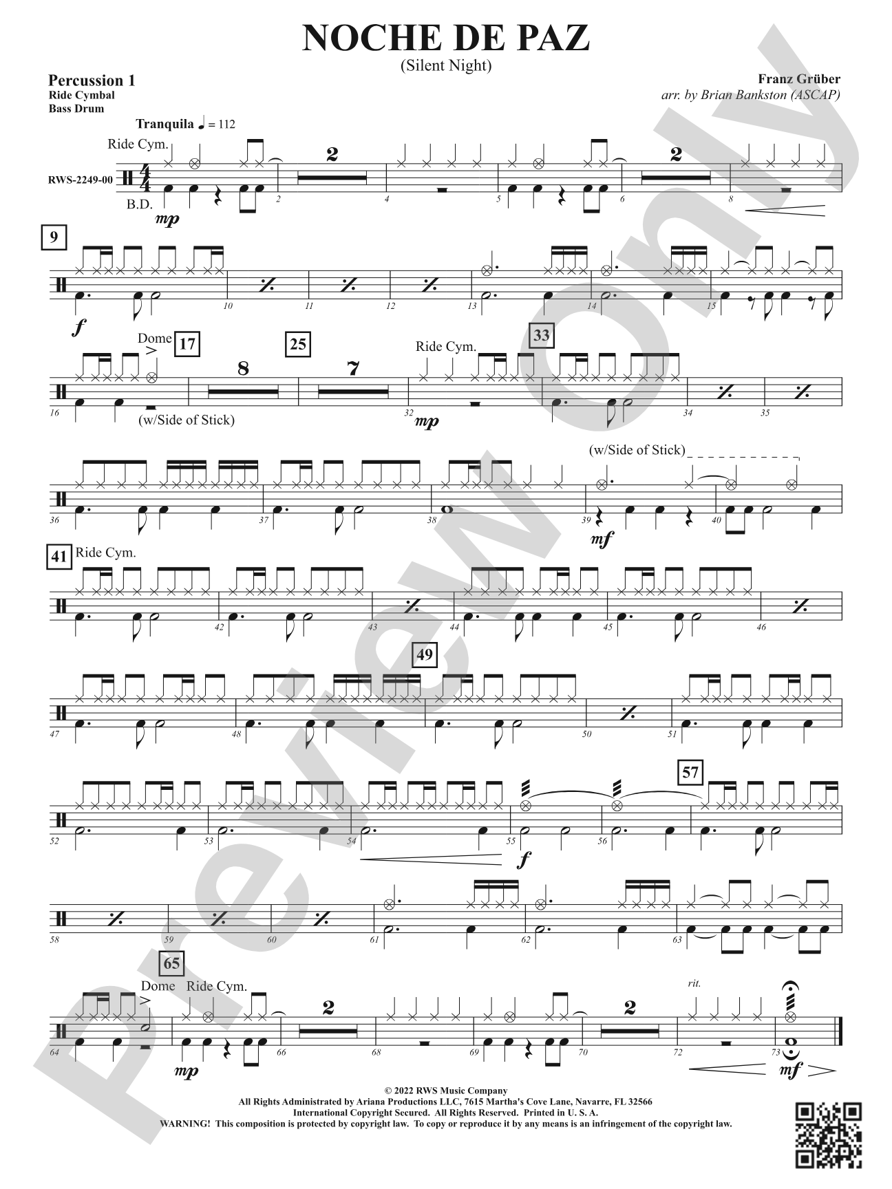 Noche de Paz - Silent Night: 1st Percussion