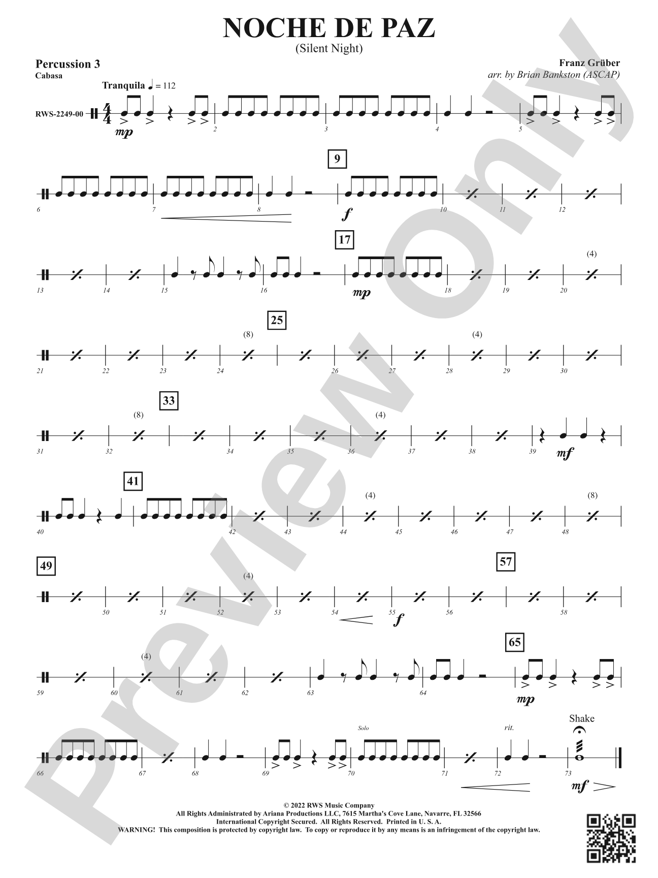 Noche de Paz - Silent Night: 3rd Percussion