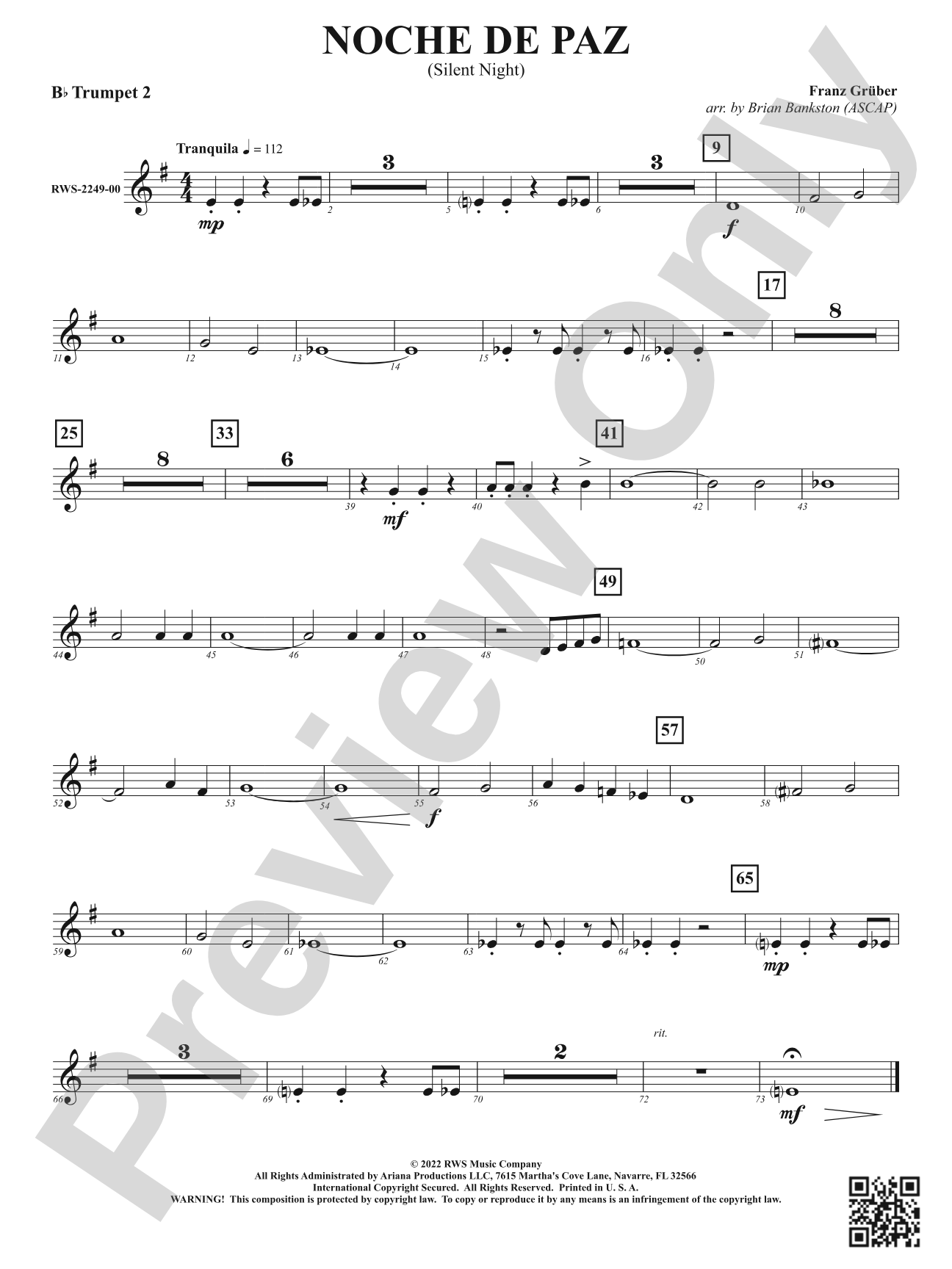 Noche de Paz - Silent Night: 2nd B-flat Trumpet