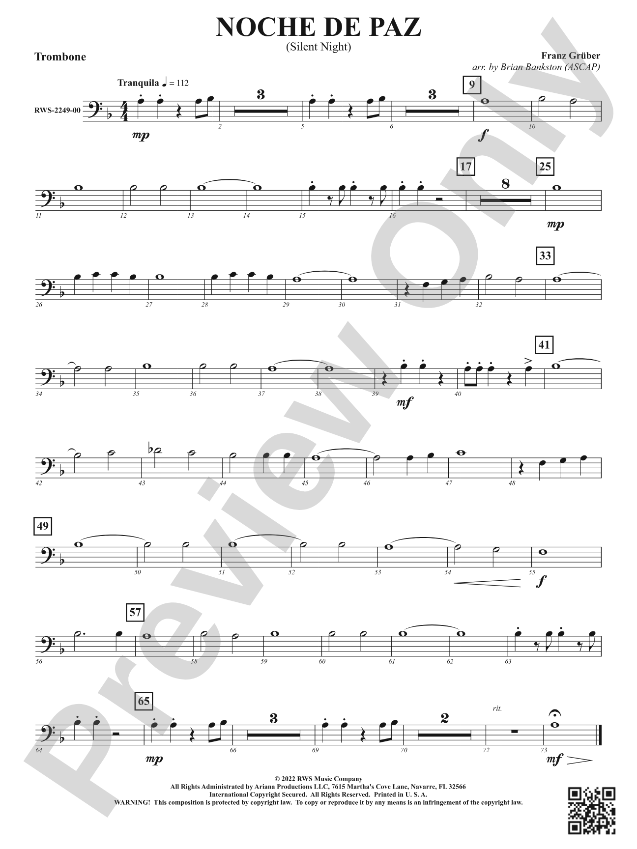 Noche de Paz - Silent Night: 1st Trombone