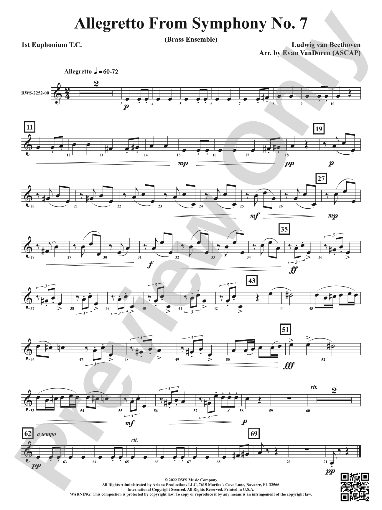 Allegretto from <i>Symphony No. 7</i> - Brass Ensemble: Baritone T.C.