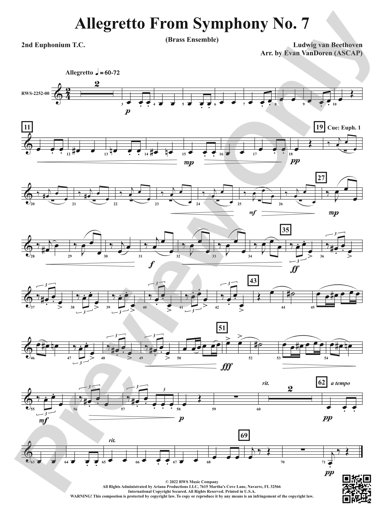 Allegretto from <i>Symphony No. 7</i> - Brass Ensemble: 2nd Baritone T.C.