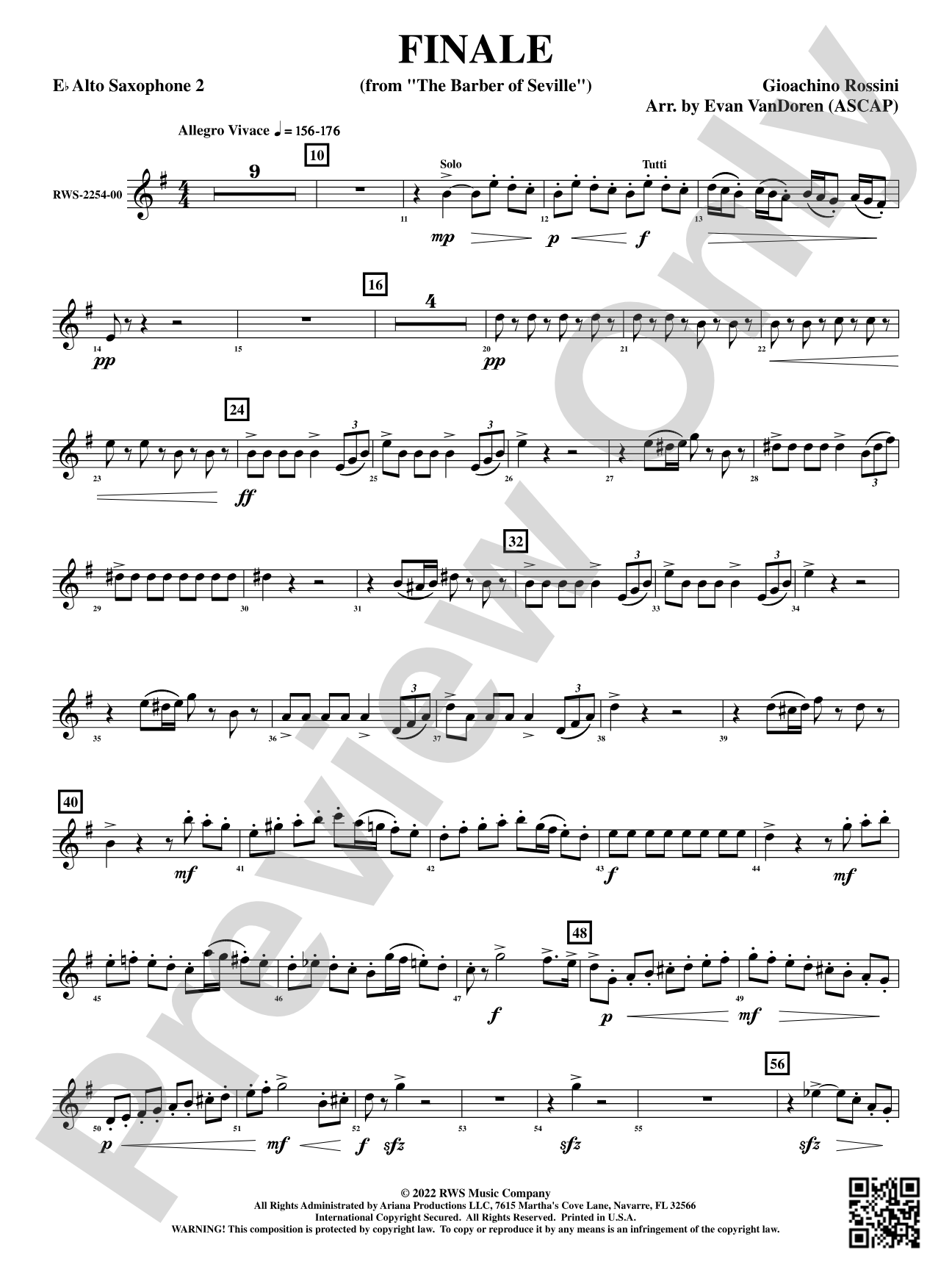 Finale - From <i>The Barber of Seville</i>: 2nd E-flat Alto Saxophone