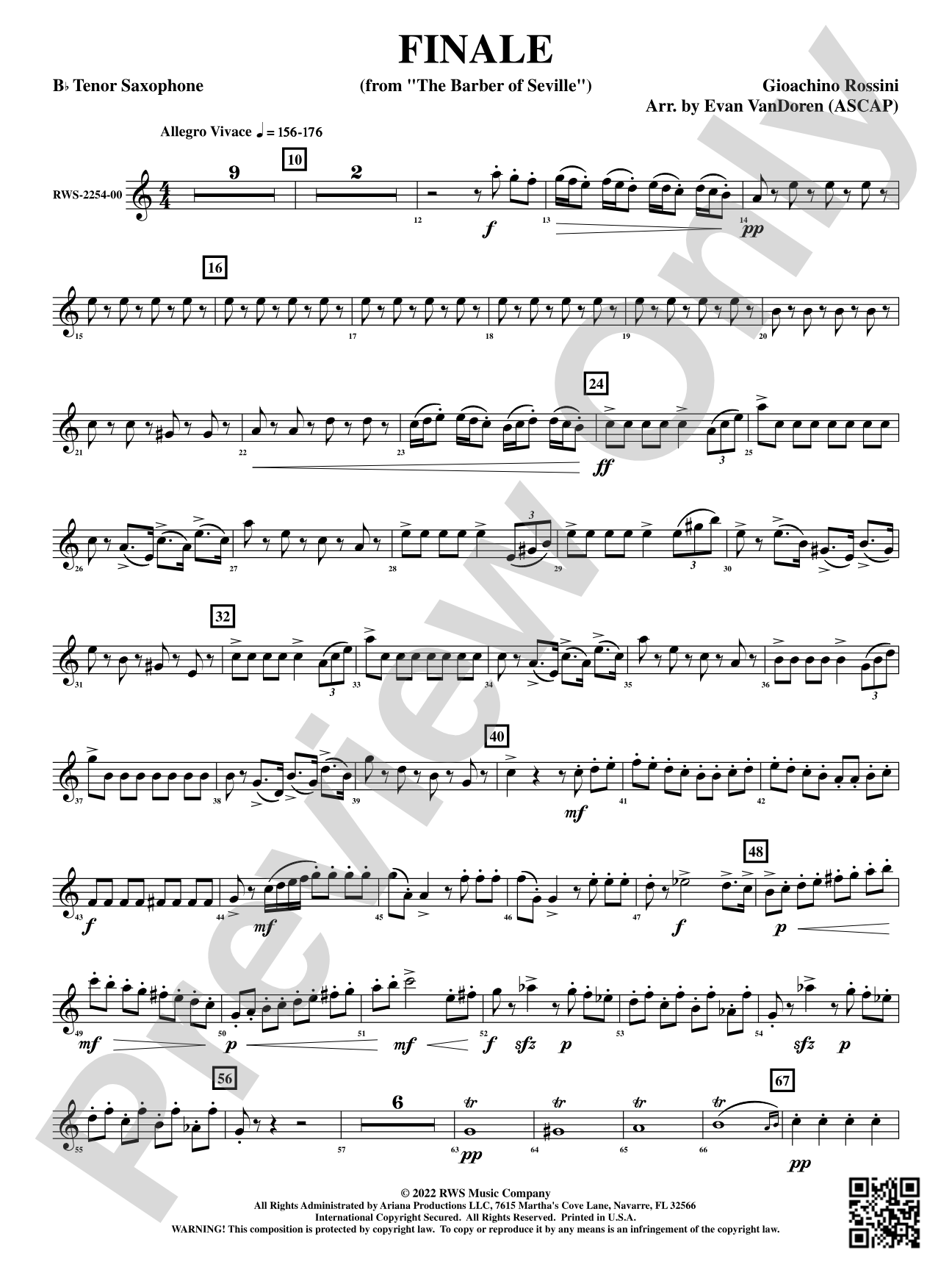 Finale - From <i>The Barber of Seville</i>: B-flat Tenor Saxophone