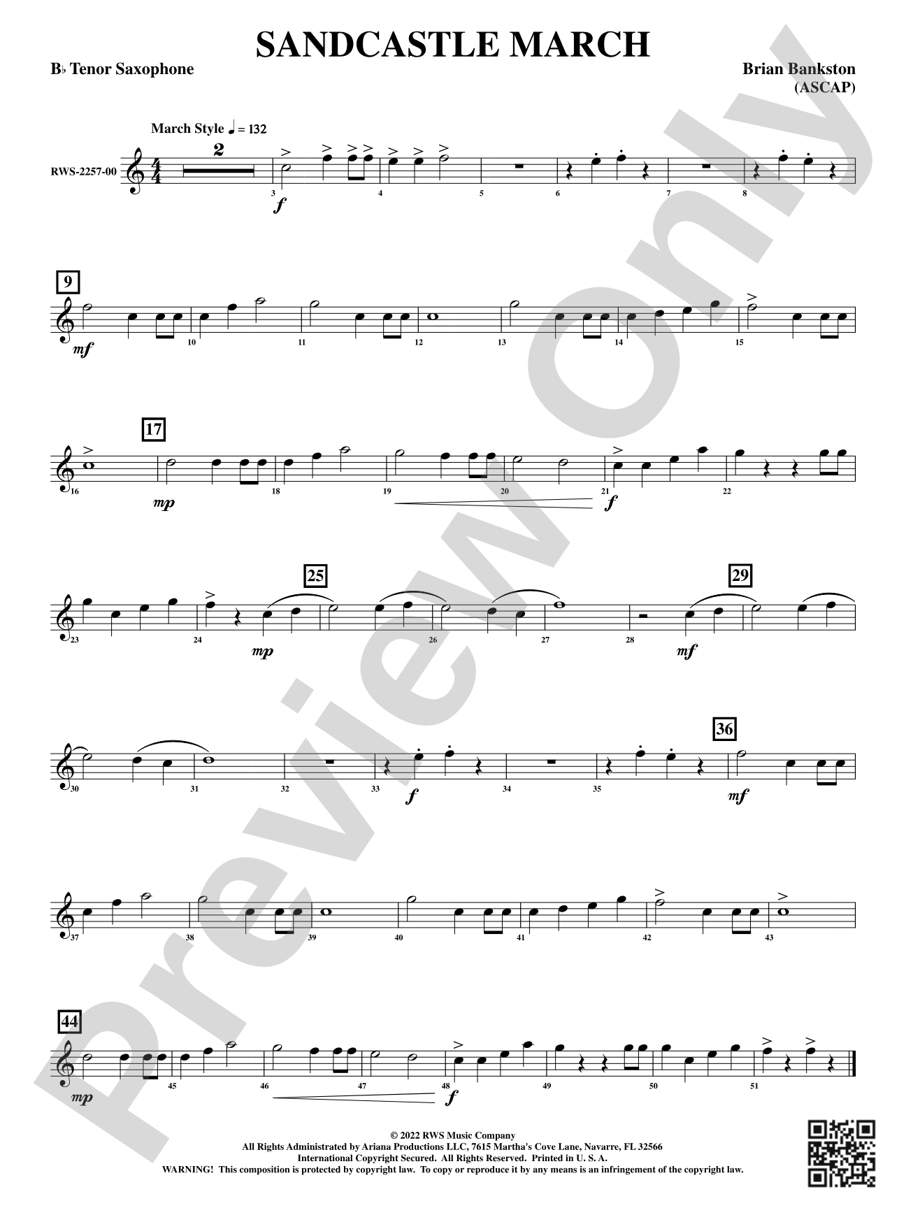 Sandcastle March: B-flat Tenor Saxophone