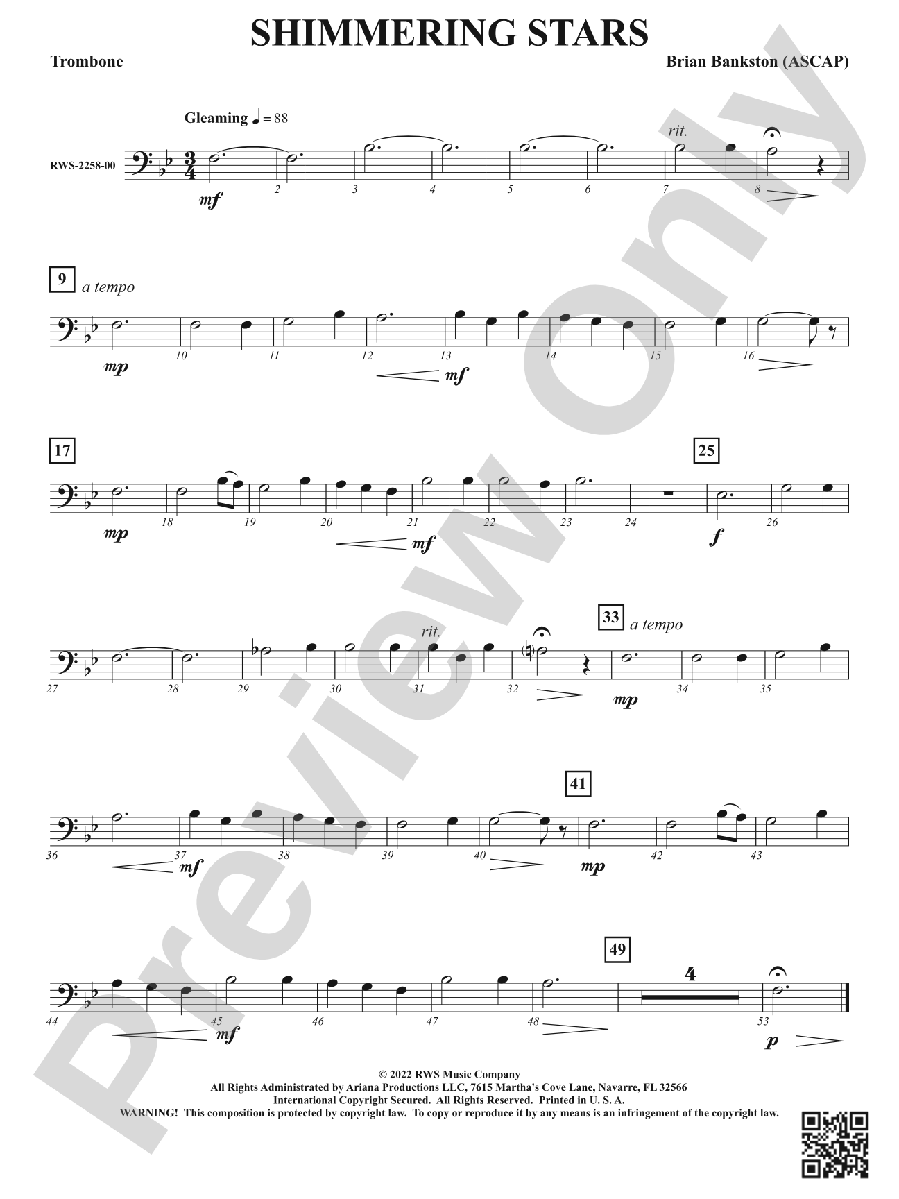 Shimmering Stars: 1st Trombone