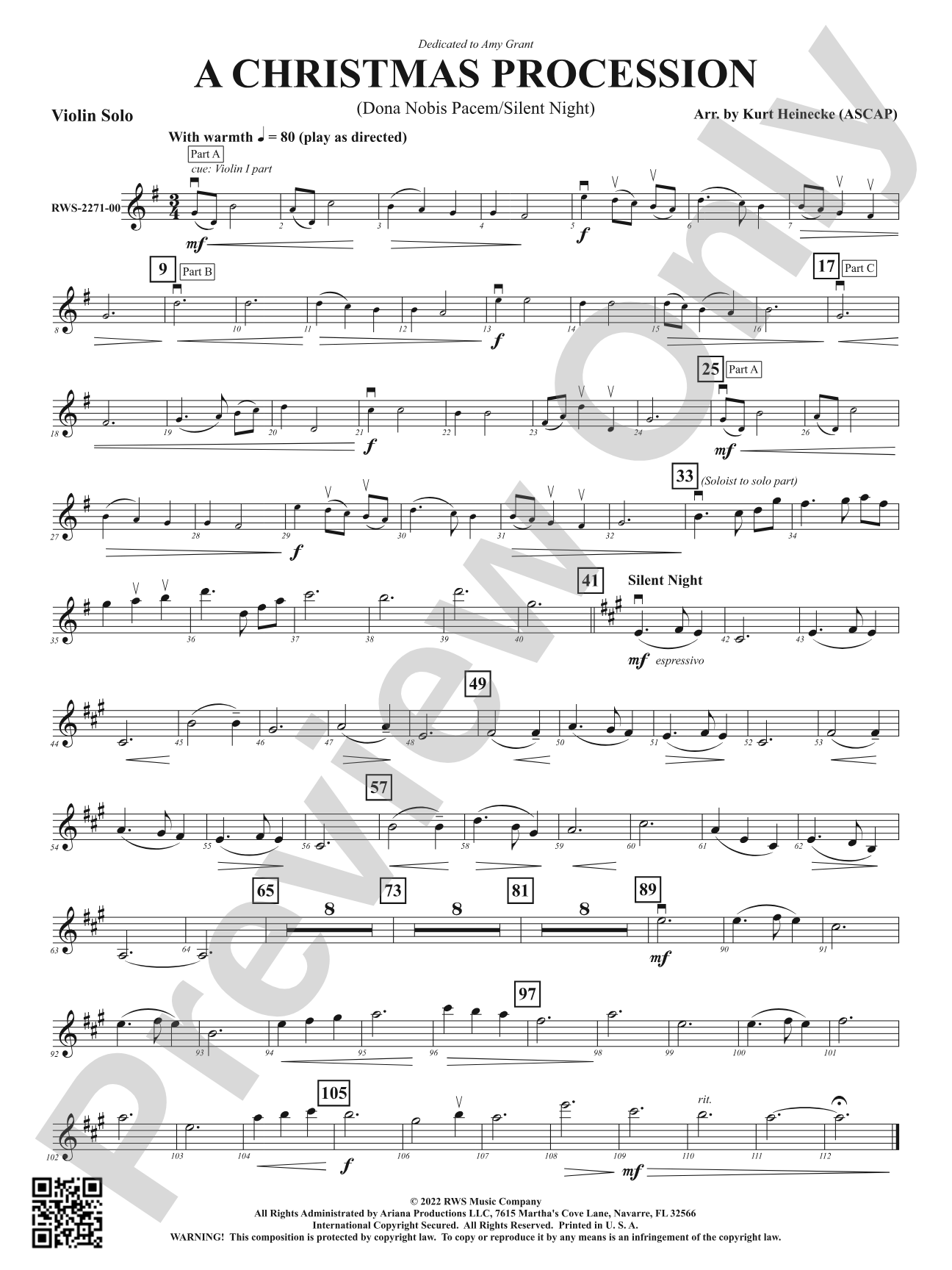 A Christmas Procession - Dona Nobis Pacem / Silent Night: Violin Solo
