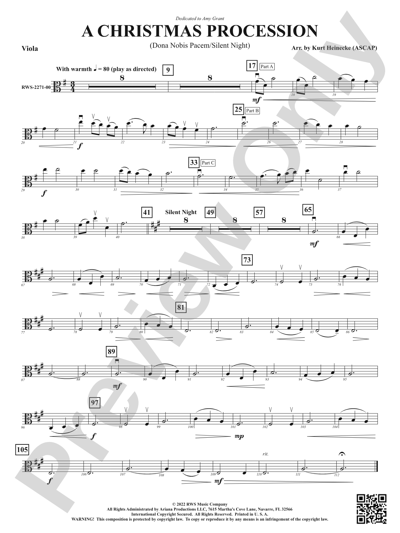 A Christmas Procession - Dona Nobis Pacem / Silent Night: Viola