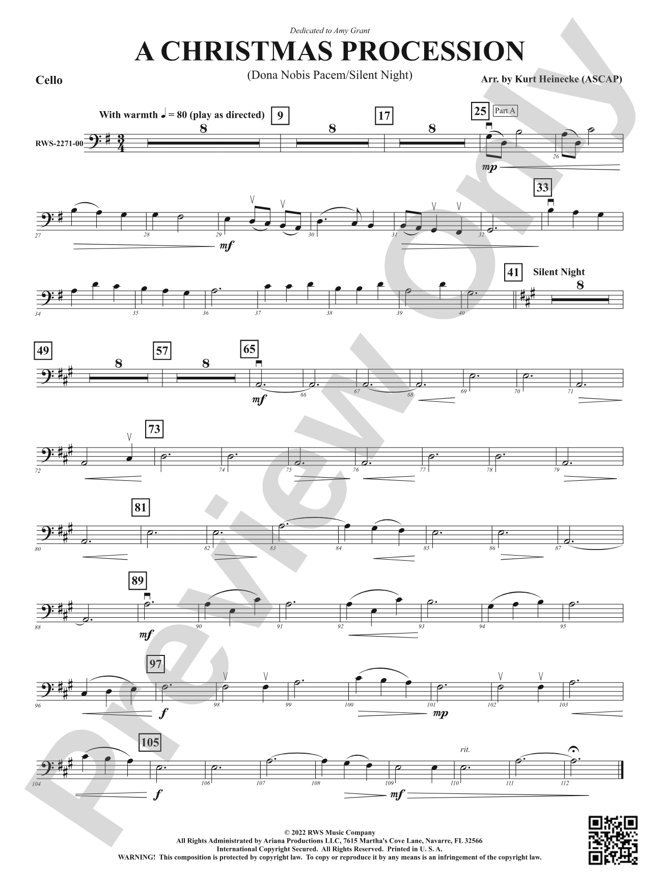 A Christmas Procession - Dona Nobis Pacem / Silent Night: Cello