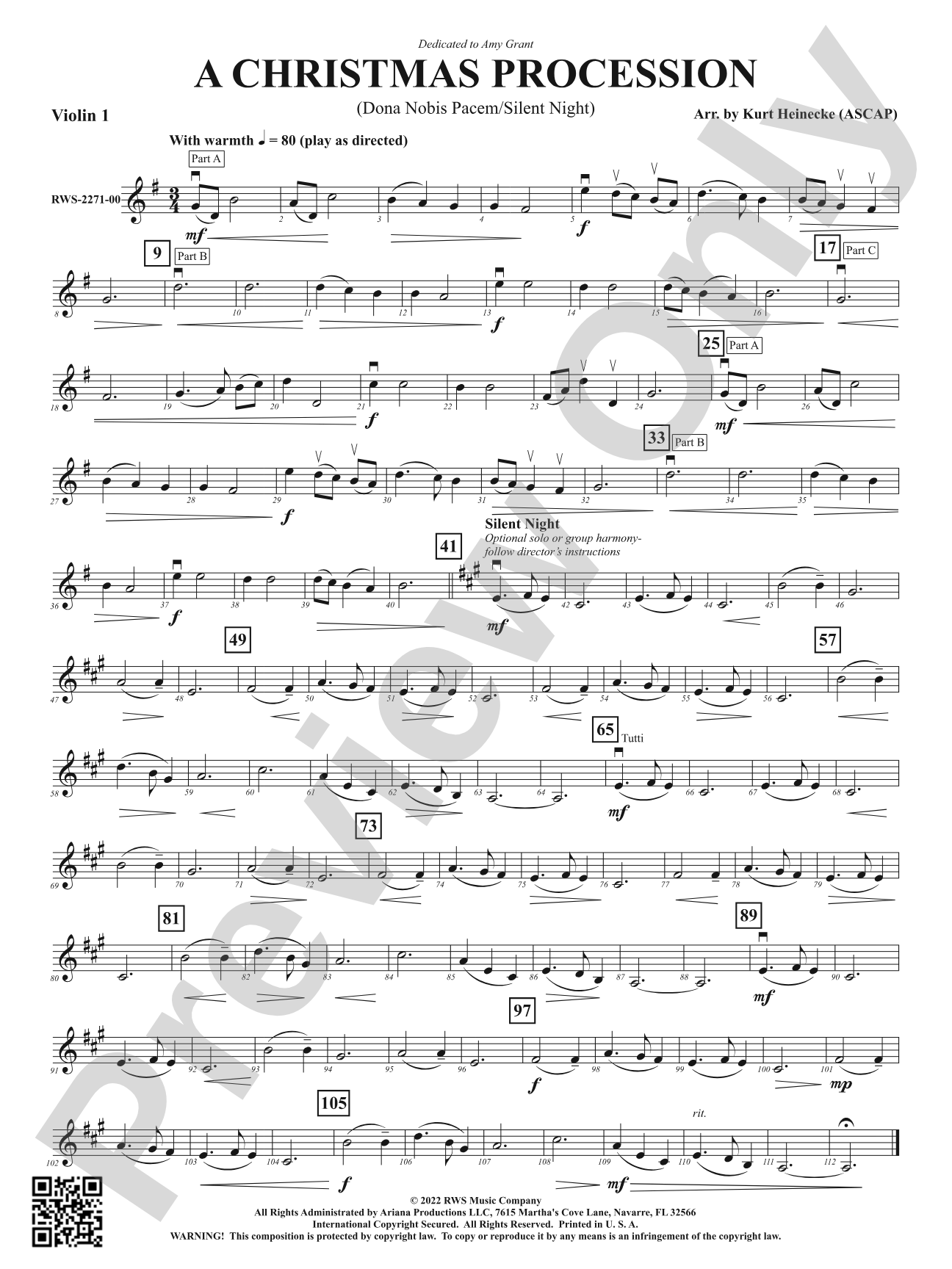 A Christmas Procession - Dona Nobis Pacem / Silent Night: 1st Violin