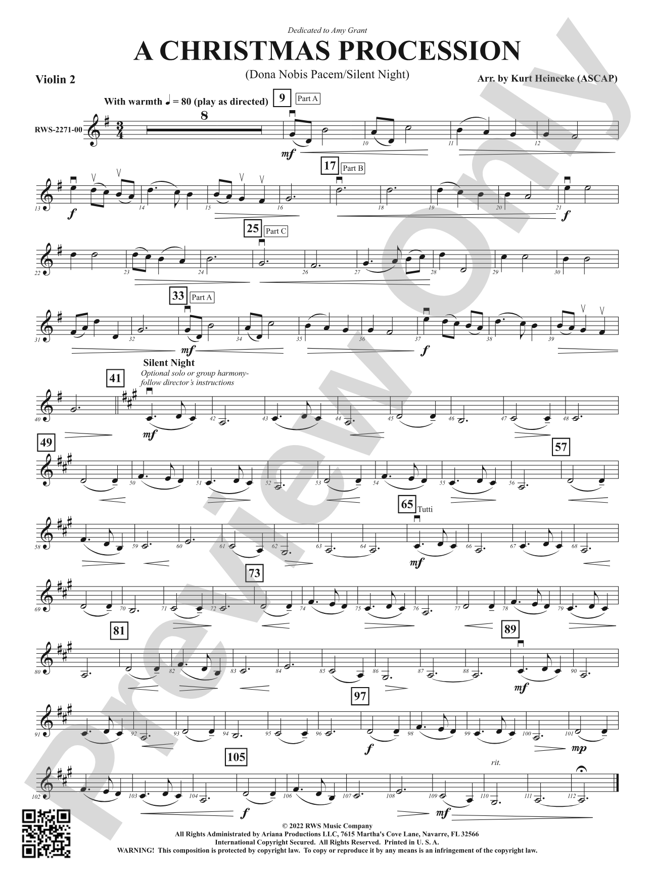 A Christmas Procession - Dona Nobis Pacem / Silent Night: 2nd Violin