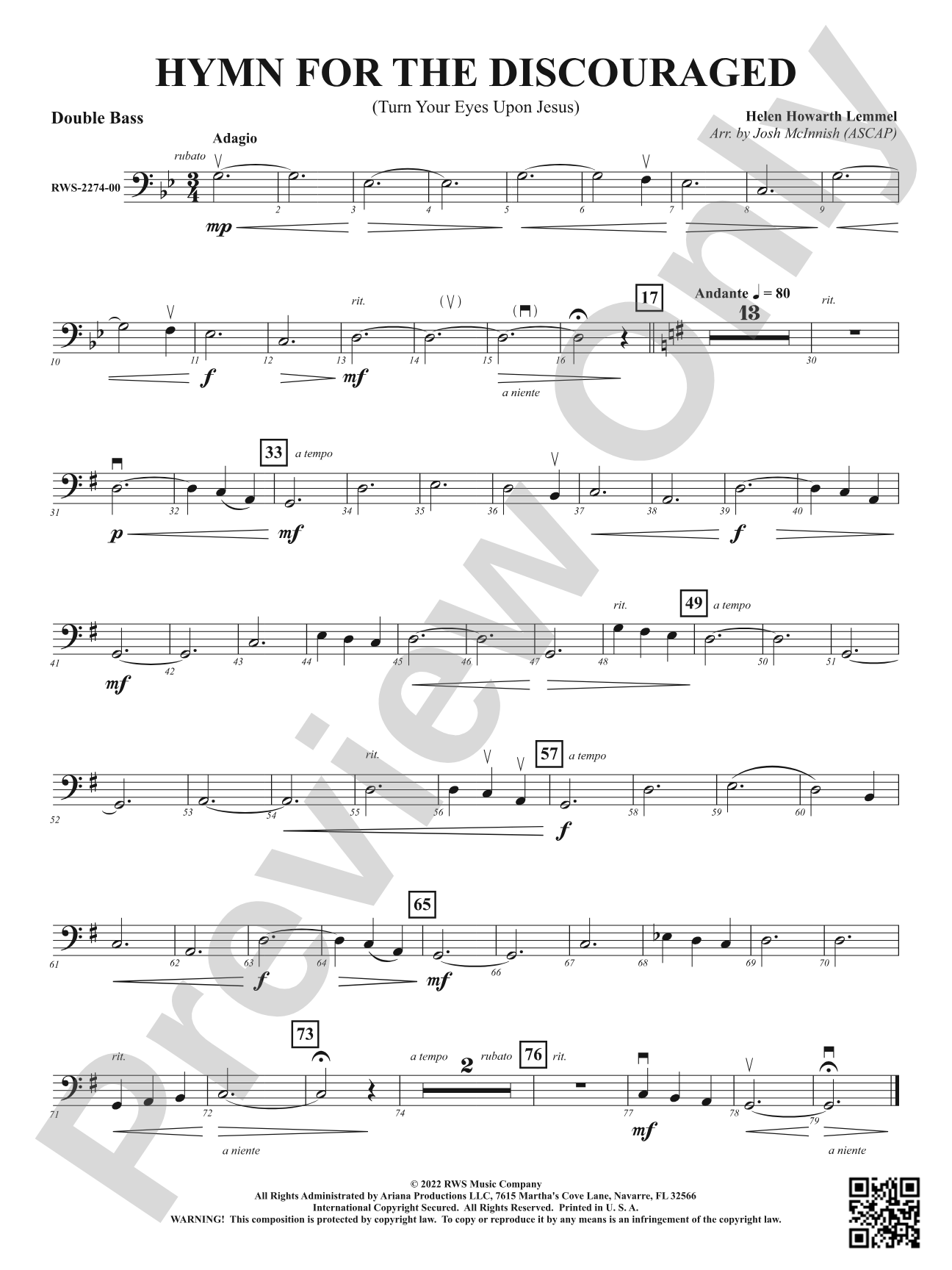 Hymn for the Discouraged - Turn Your Eyes Upon Jesus: String Bass